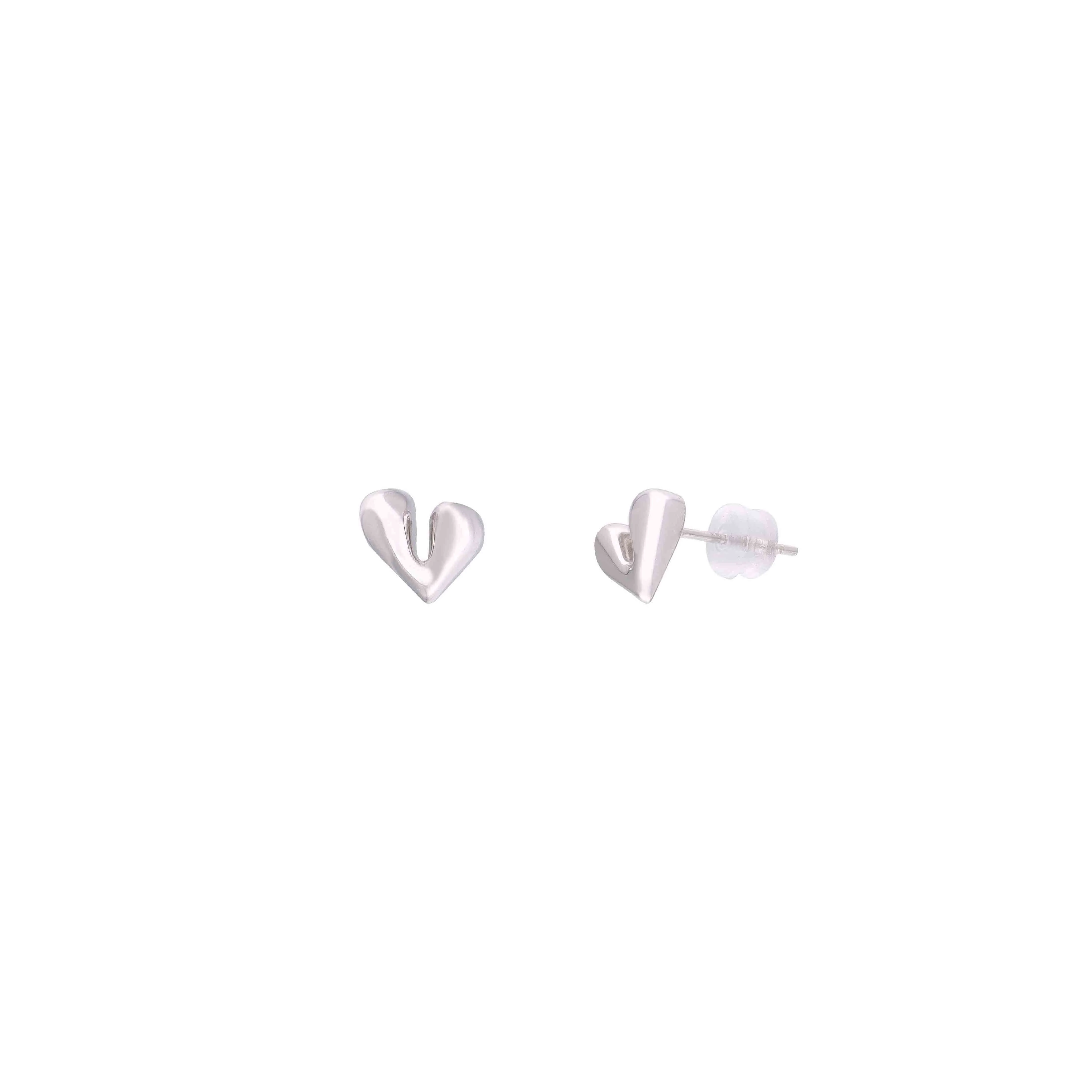 Elegant Silver Heart Shaped Stud Earrings - Image 3