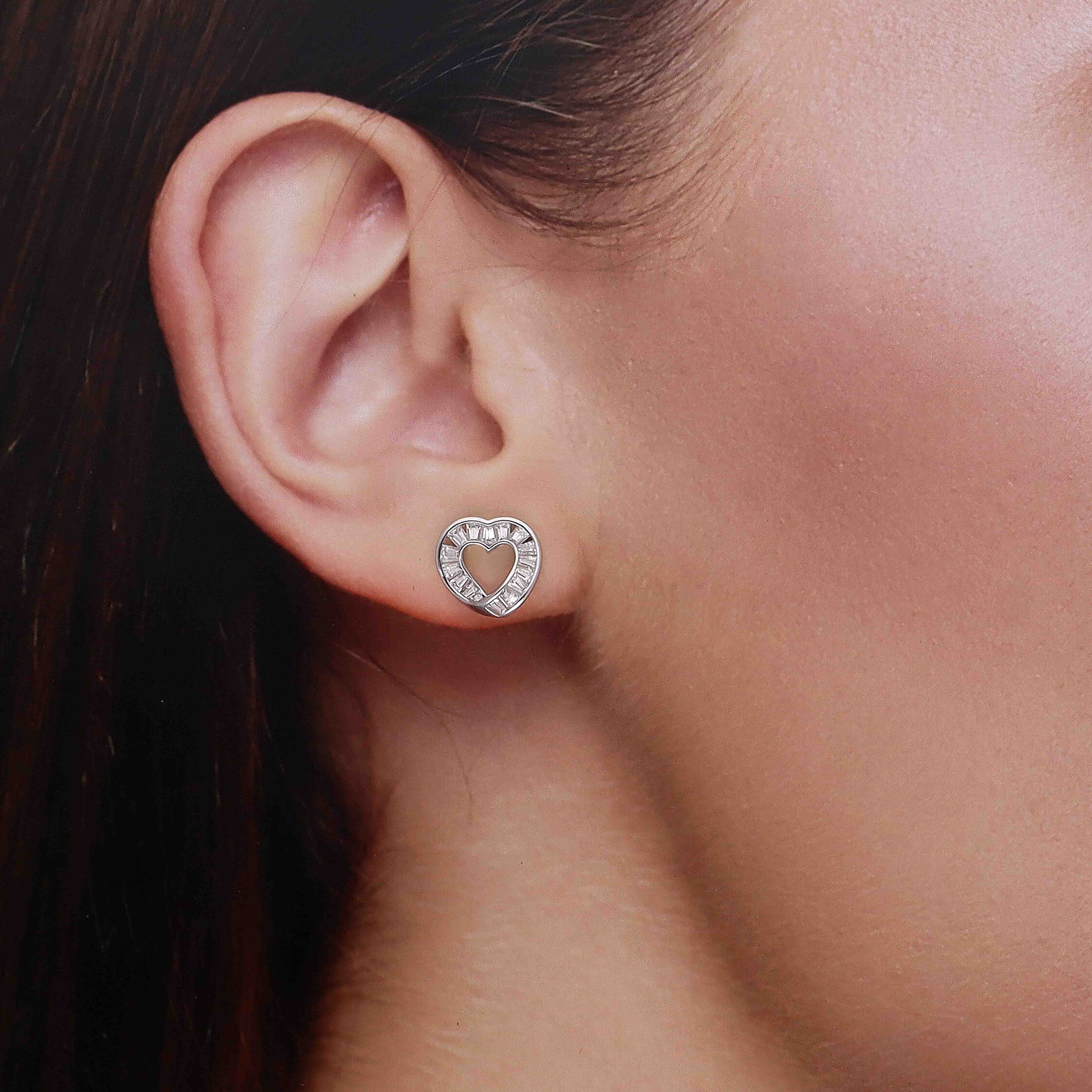 Heart-Shaped Baguette Stud Earrings - Image 3