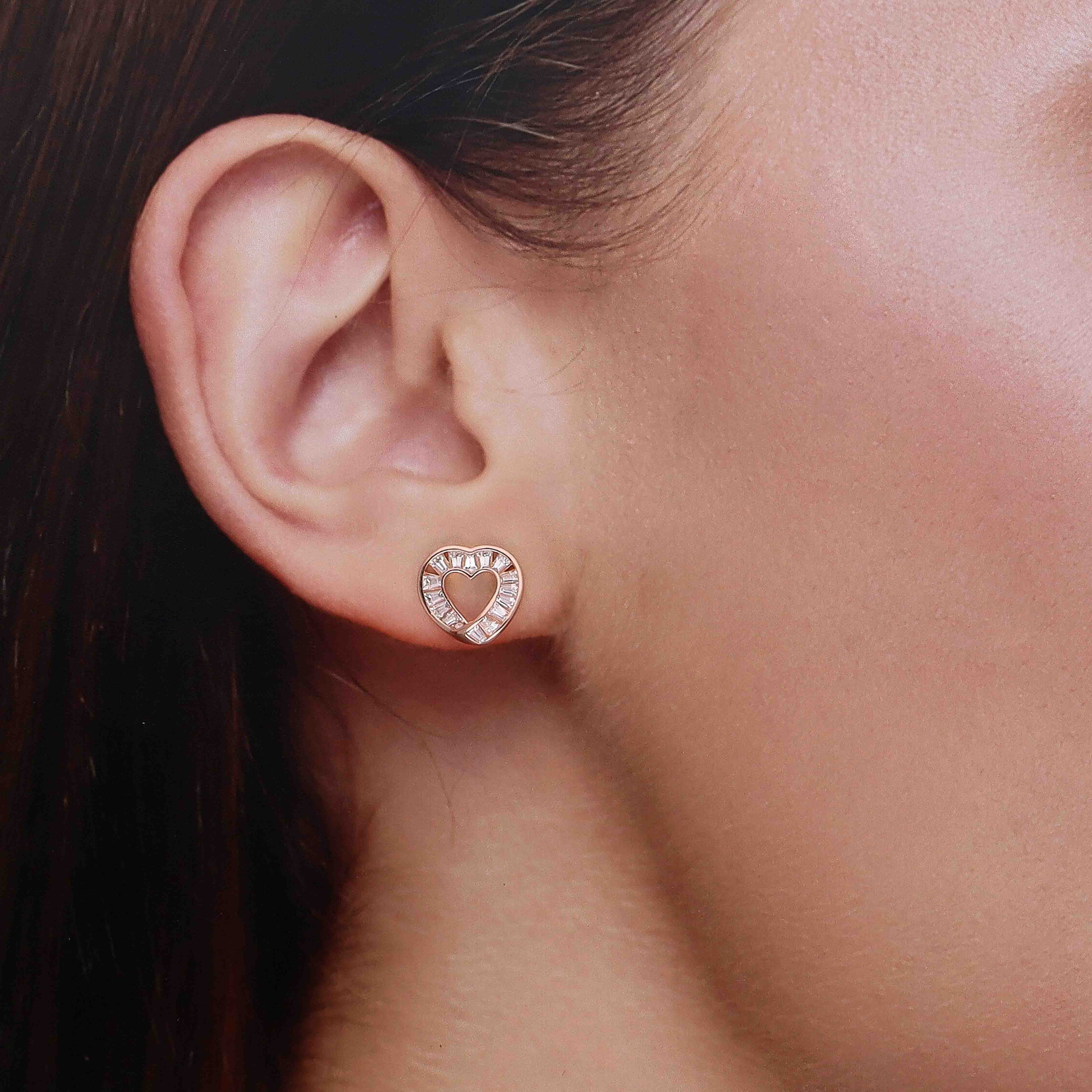 Heart-Shaped Baguette Stud Earrings - Image 4