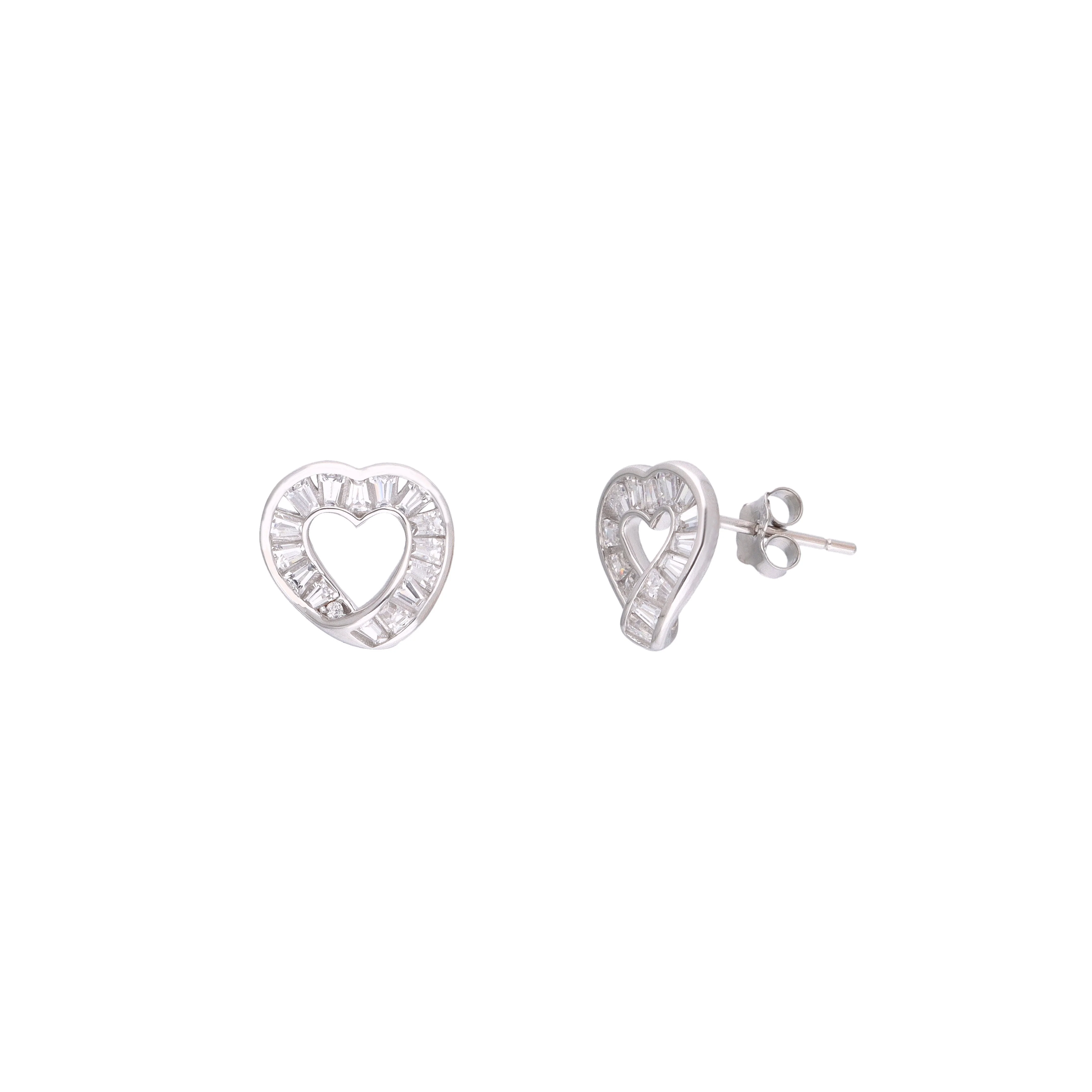 Heart-Shaped Baguette Stud Earrings - Image 5