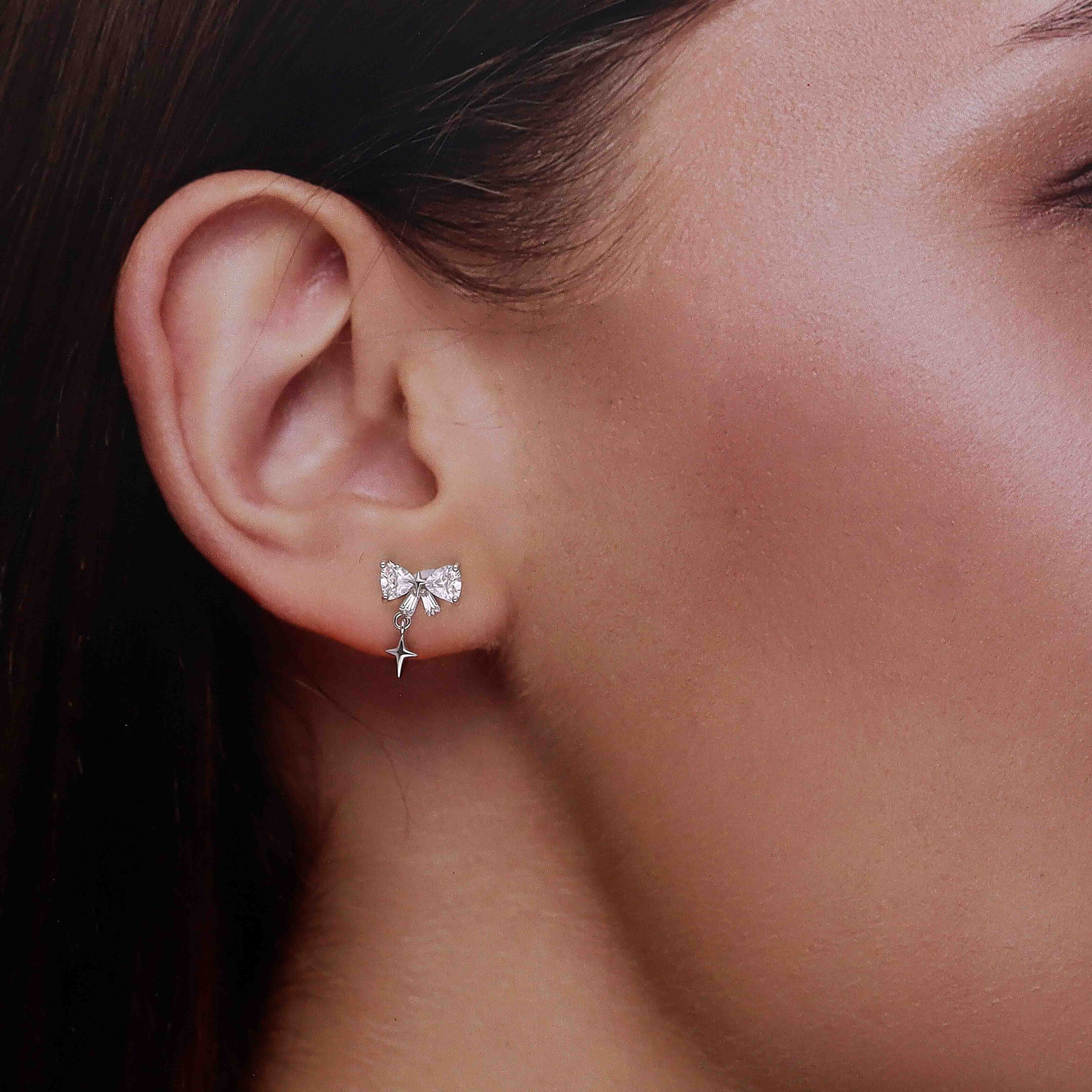 Dainty Bow and Star Silver Stud Earrings - Image 2