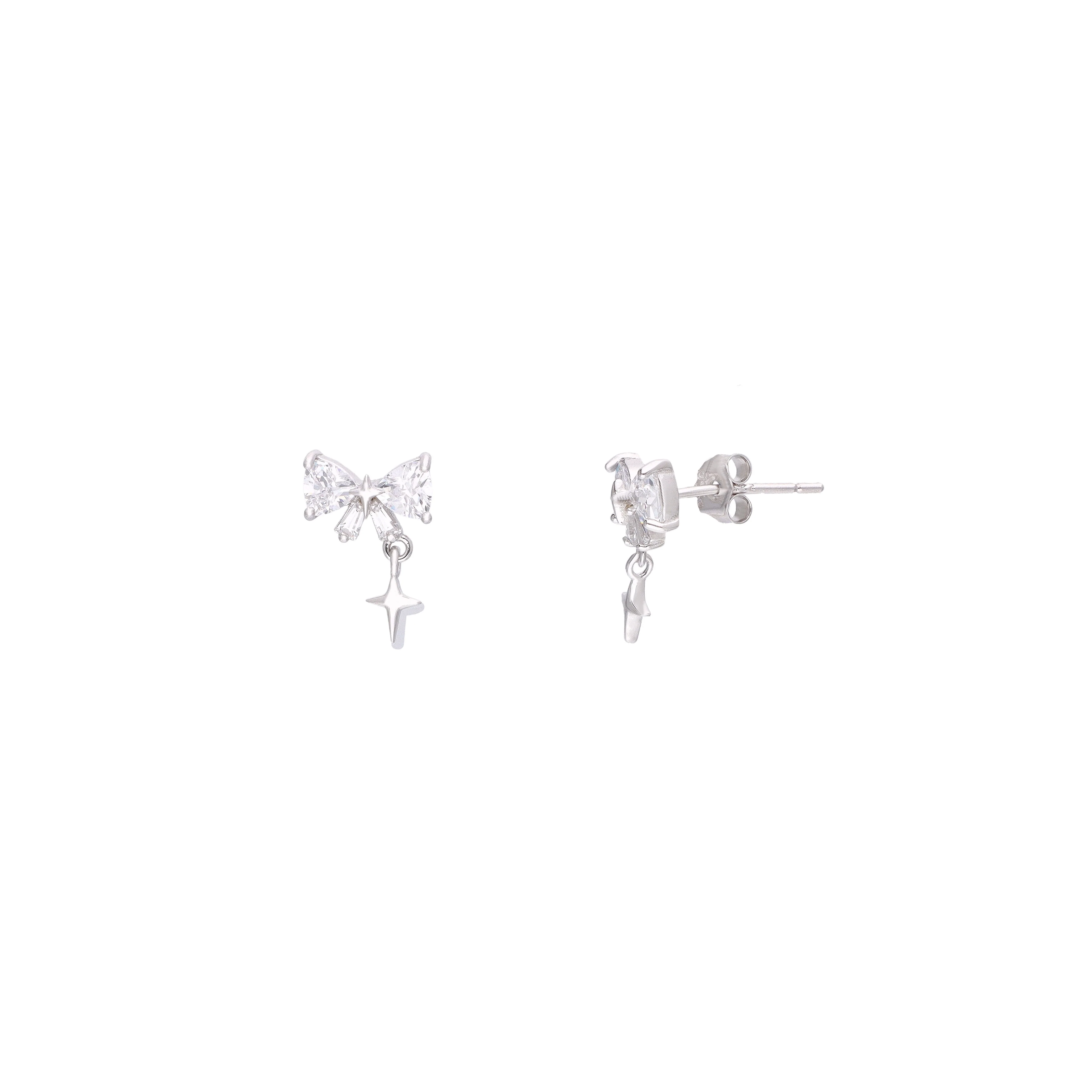 Dainty Bow and Star Silver Stud Earrings - Image 3