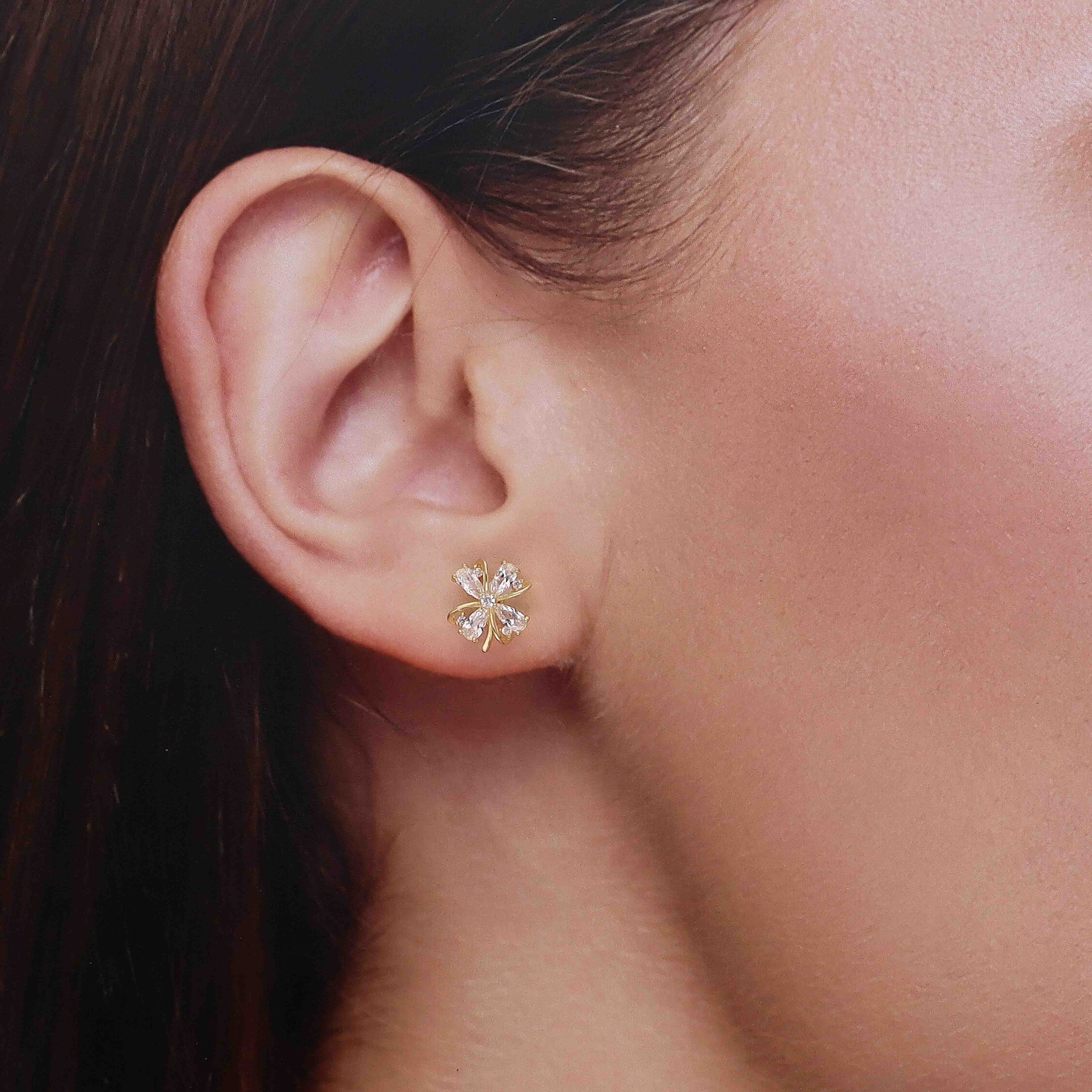 Dainty Silver Crystal Flower Stud Earrings - Image 4