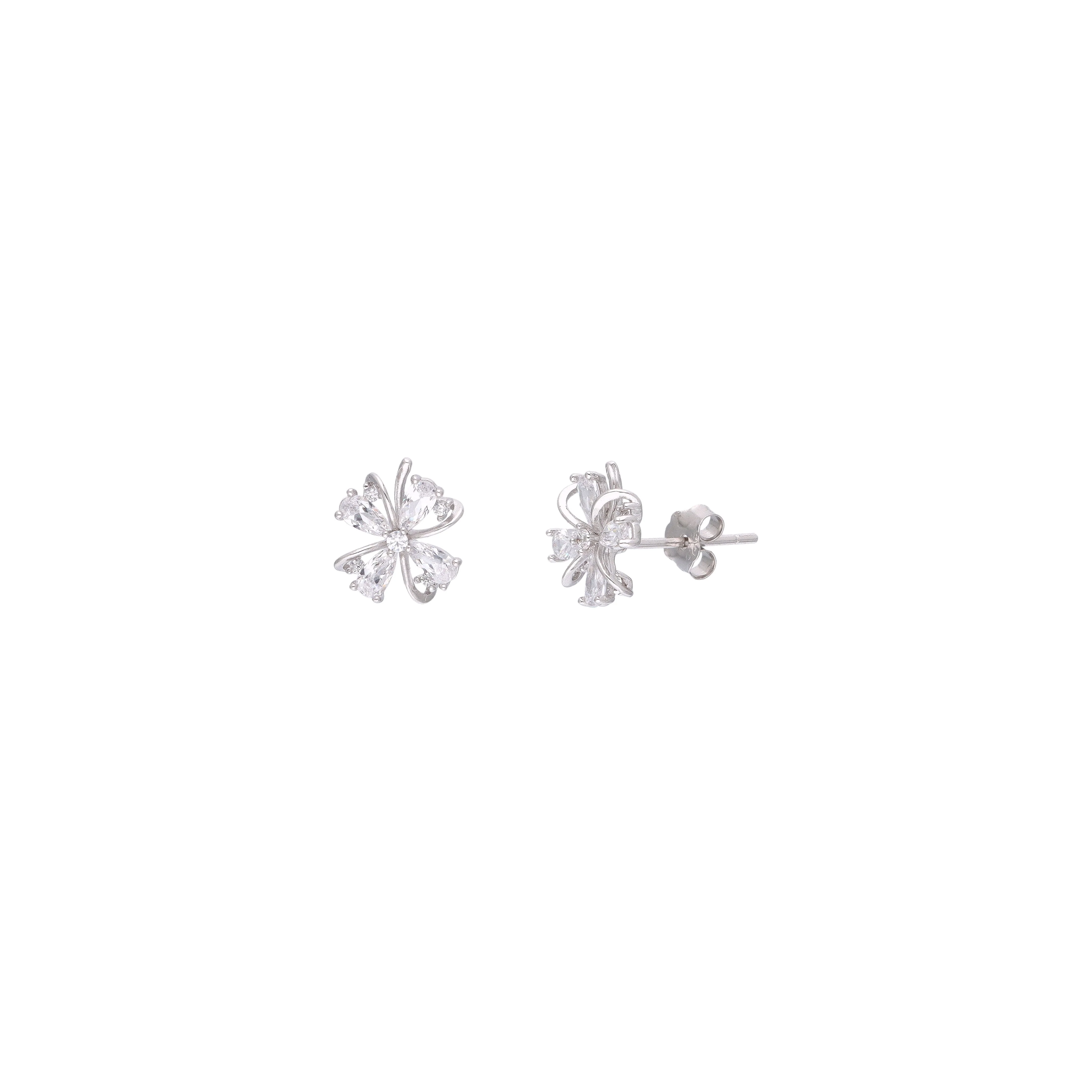 Dainty Silver Crystal Flower Stud Earrings - Image 5