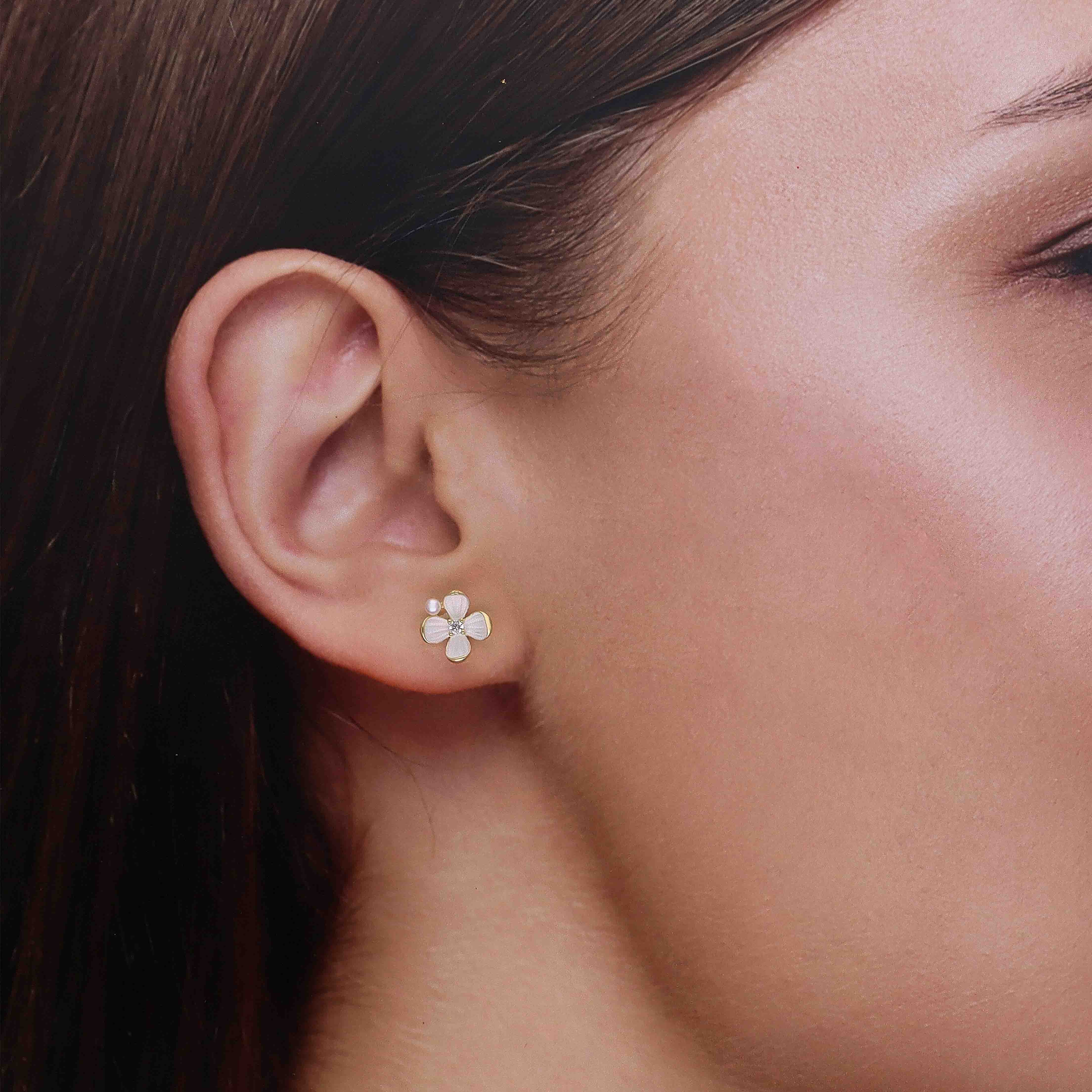 Elegant Floral Pearl Stud Earrings - Image 2