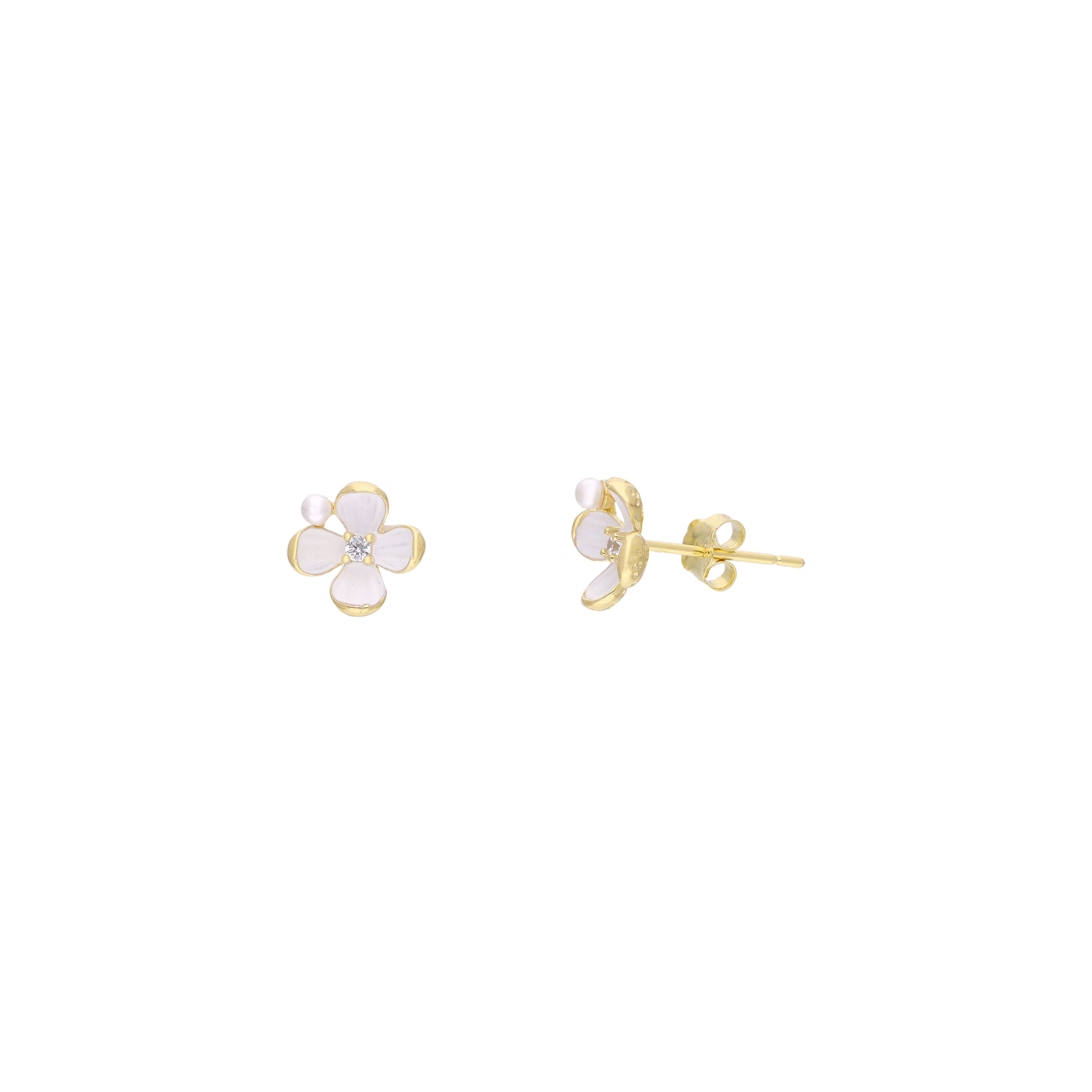 Elegant Floral Pearl Stud Earrings - Image 3