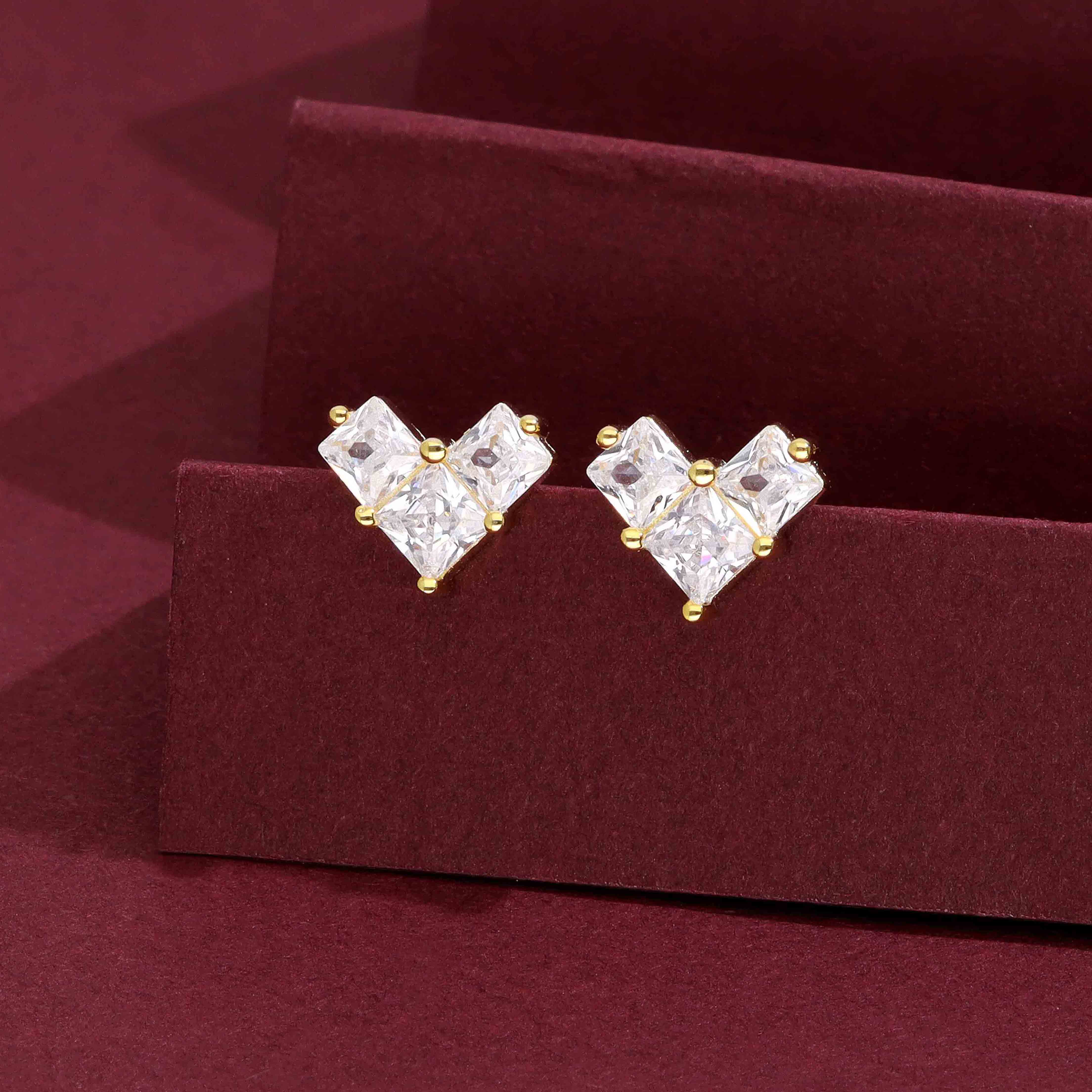 Dainty Heart-Shaped Sterling Silver Stud Earrings - Image 3