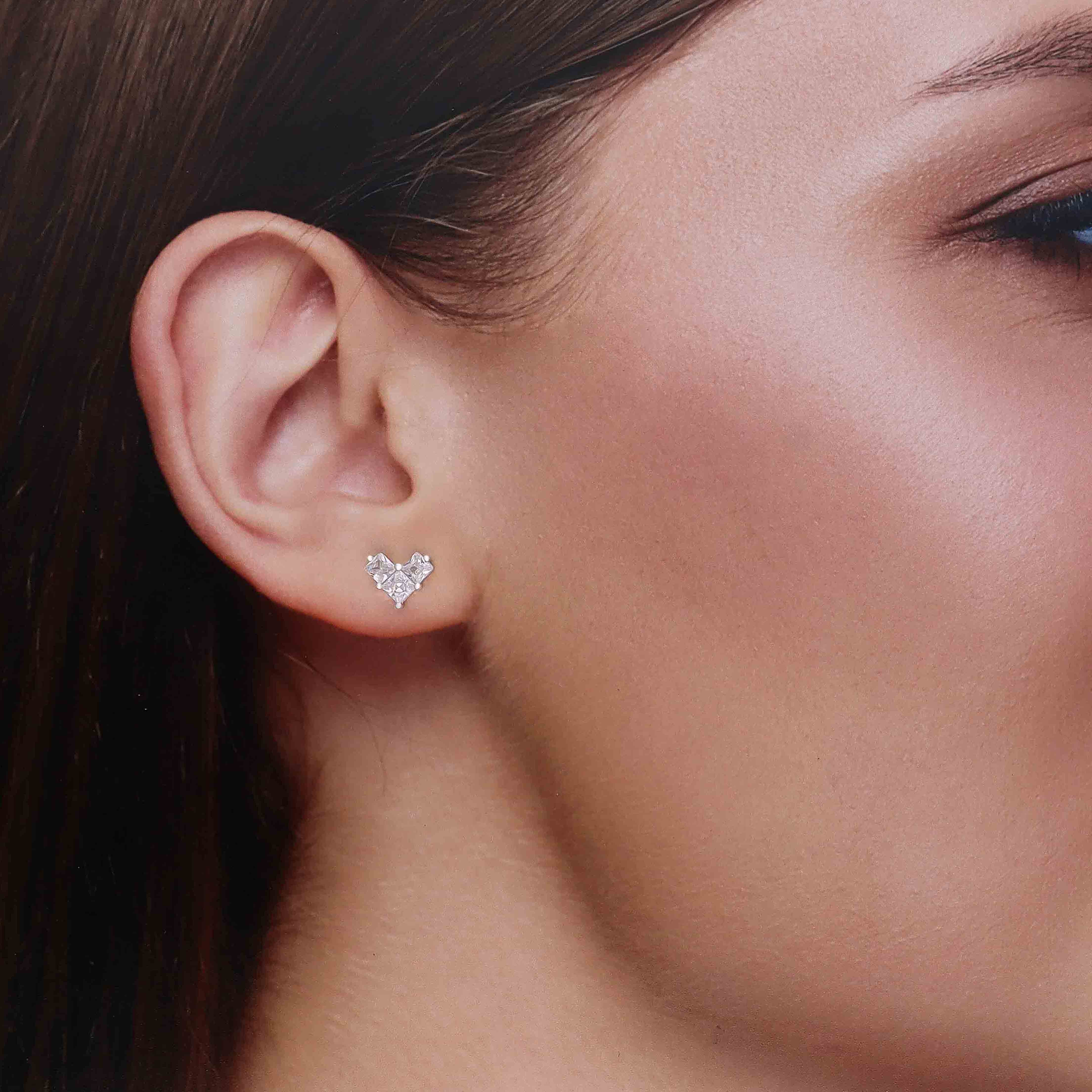 Dainty Heart-Shaped Sterling Silver Stud Earrings - Image 4