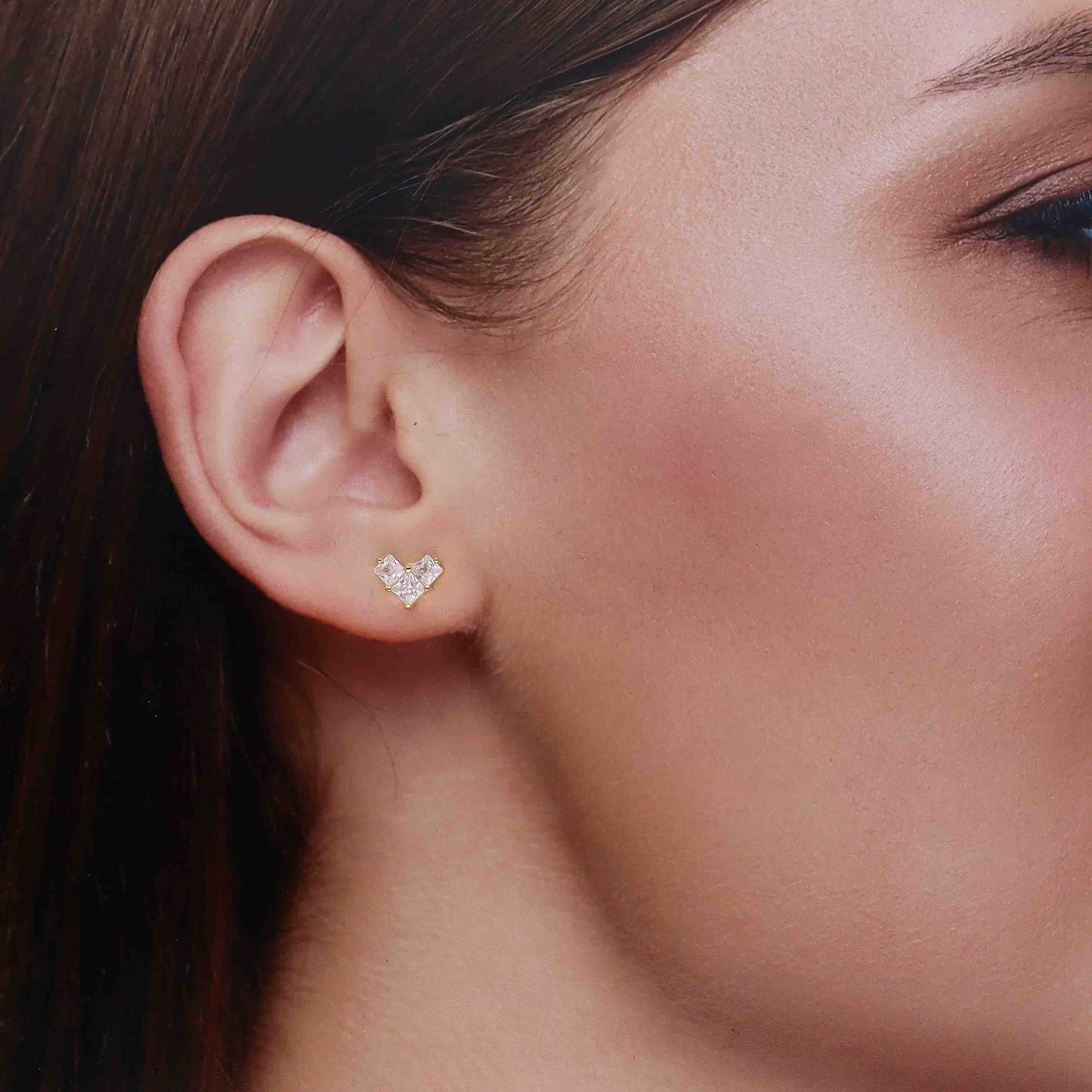 Dainty Heart-Shaped Sterling Silver Stud Earrings - Image 6