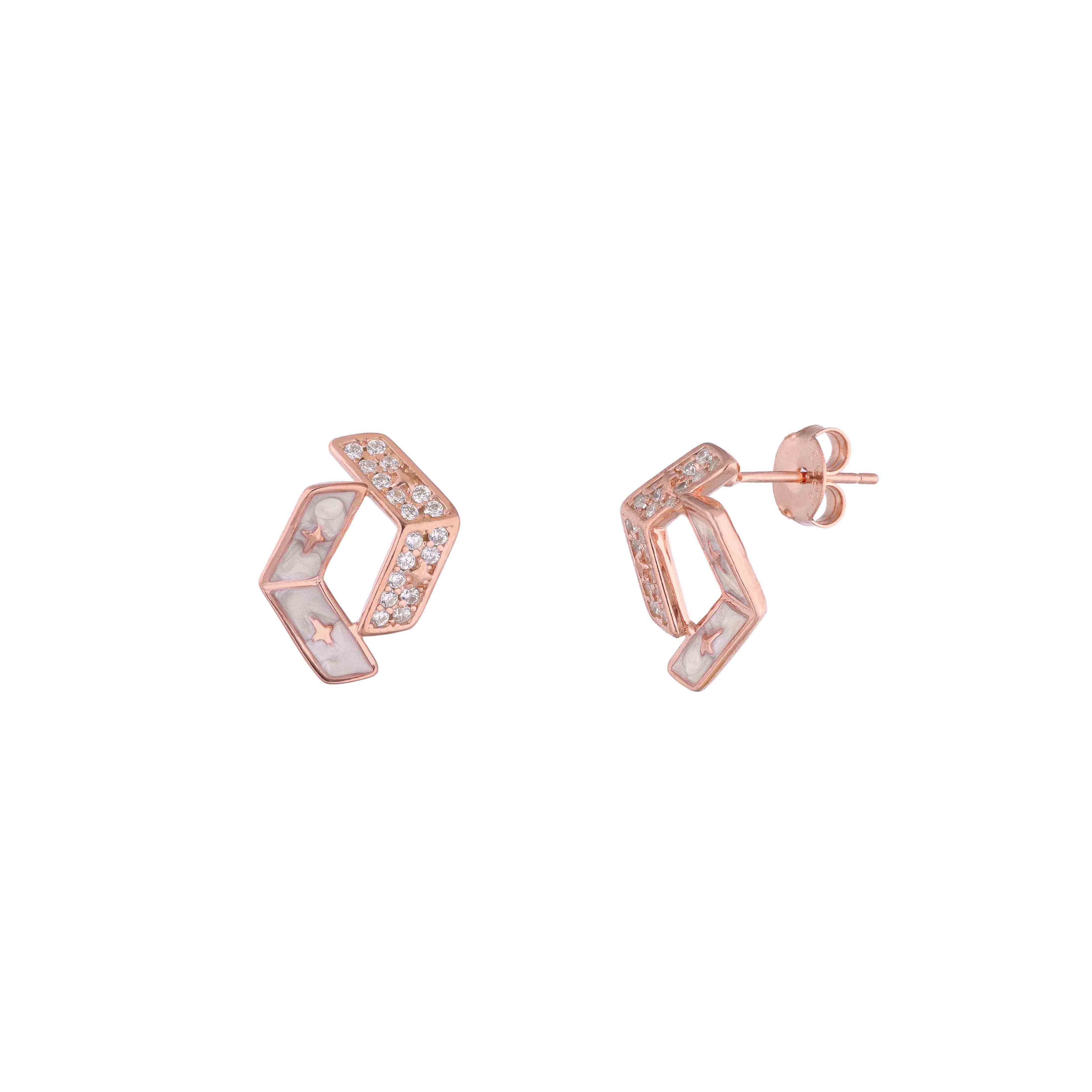 Rose Gold Crystal-Studded Geometric Stud Earrings - Image 5