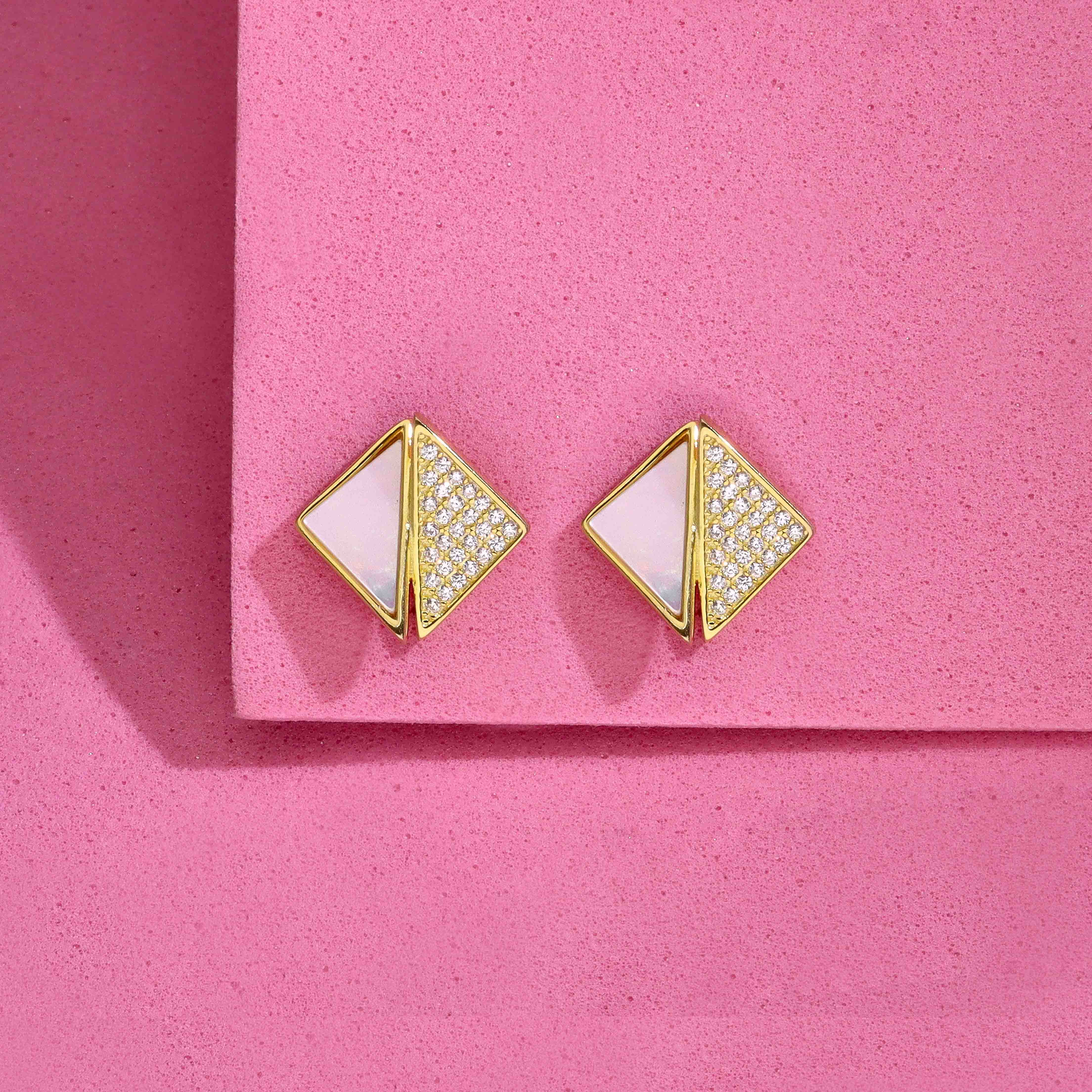 Sterling Silver Geometric Stud Earrings - Image 2