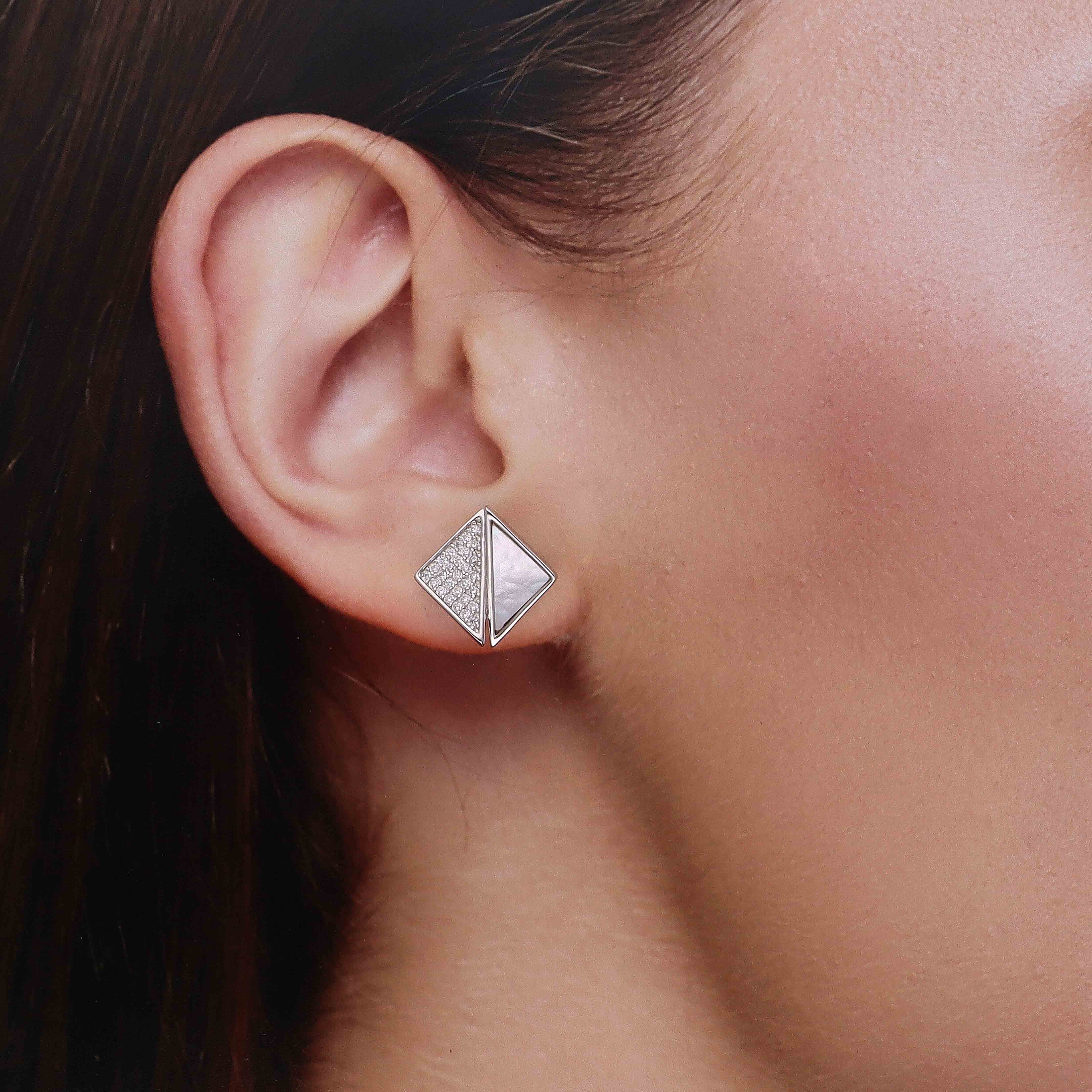 Sterling Silver Geometric Stud Earrings - Image 3