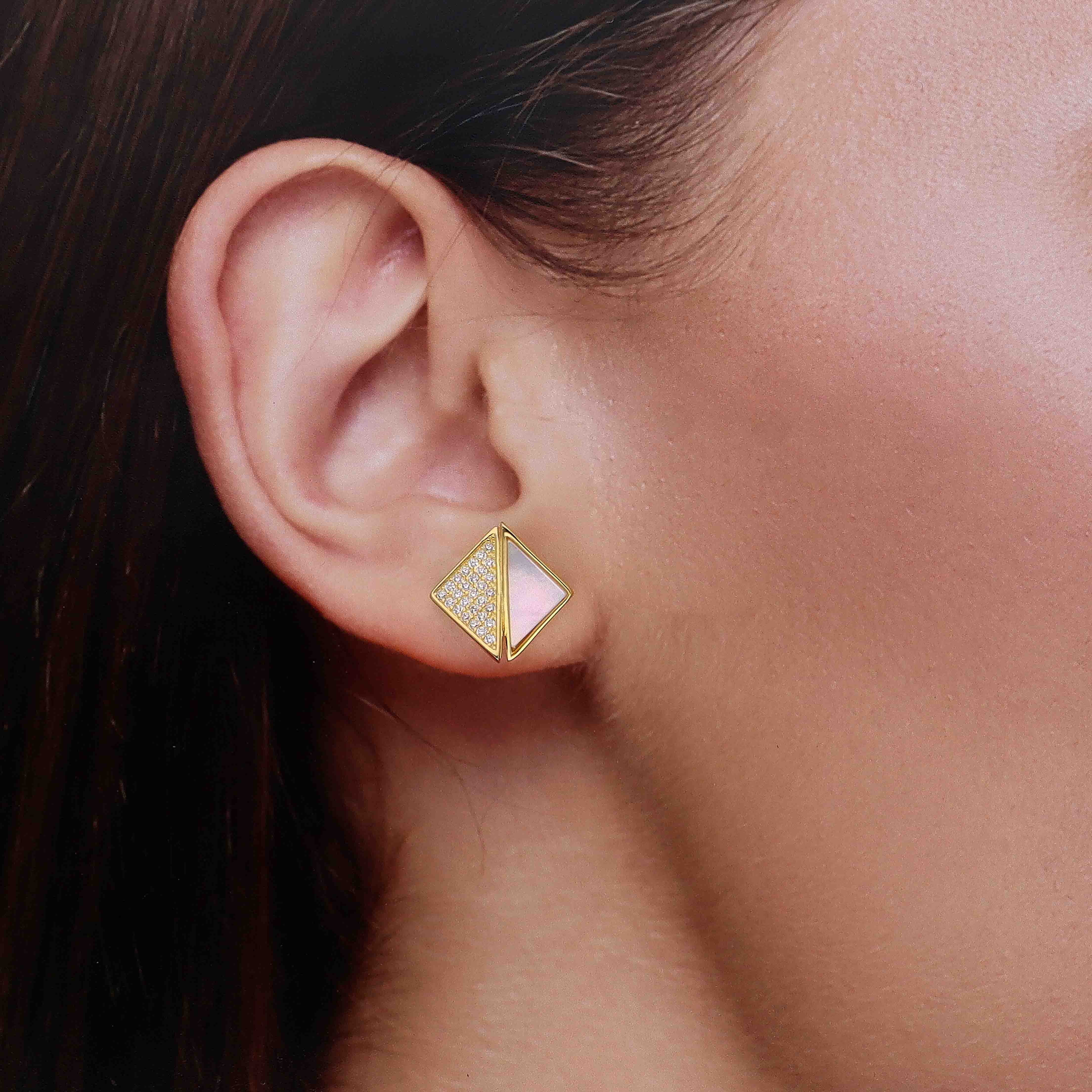 Sterling Silver Geometric Stud Earrings - Image 4