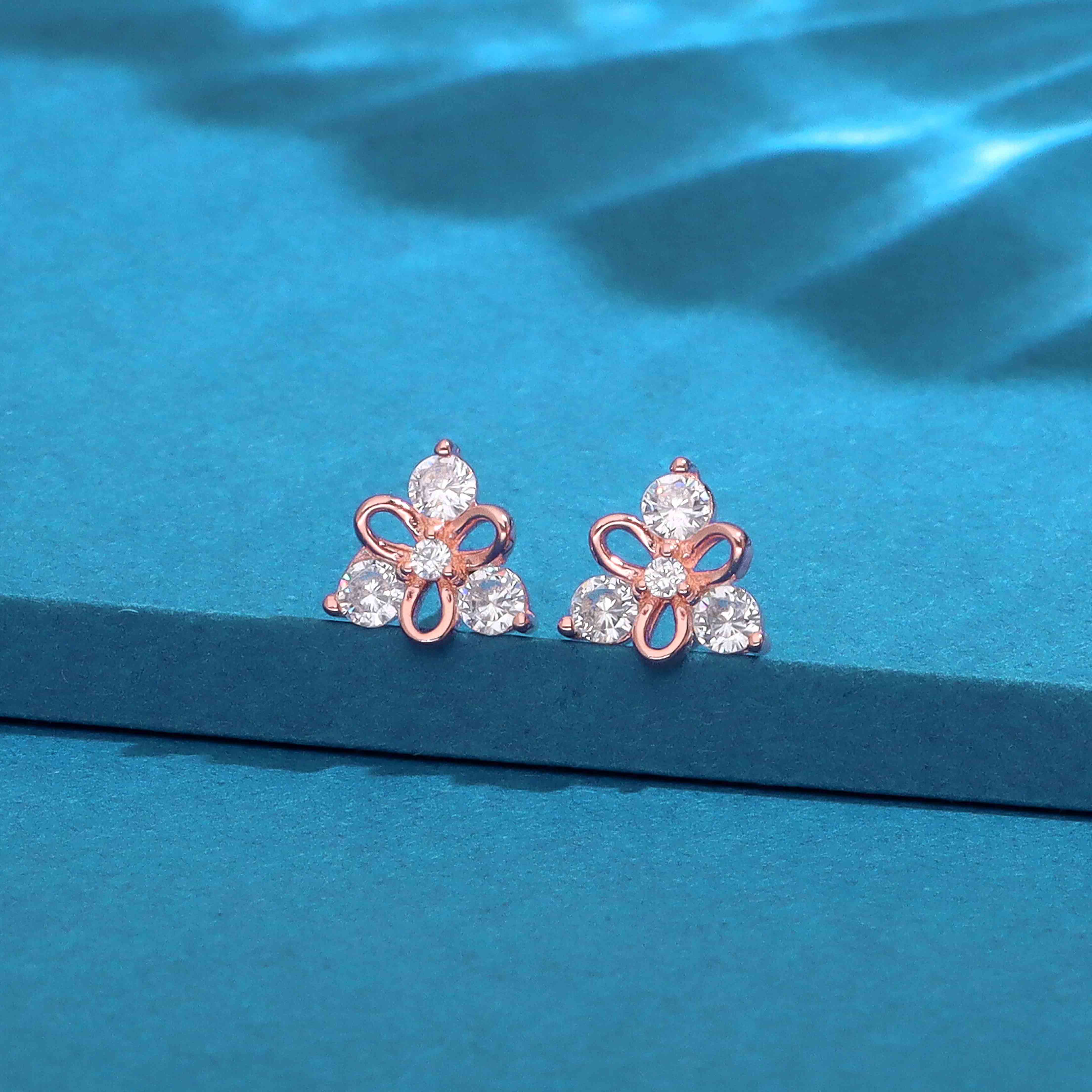 Elegant Silver Flower Stud Earrings - Image 2