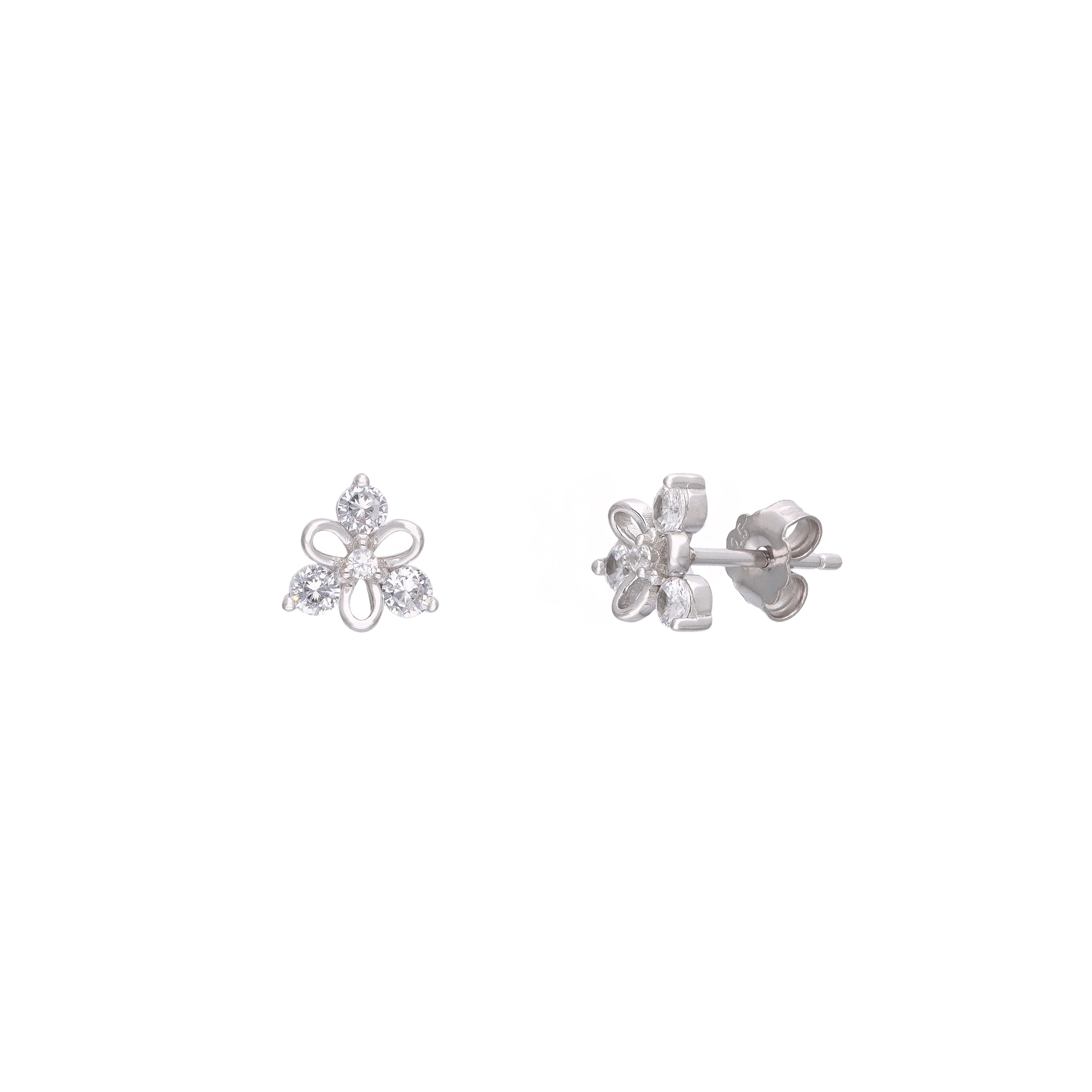 Elegant Silver Flower Stud Earrings - Image 5