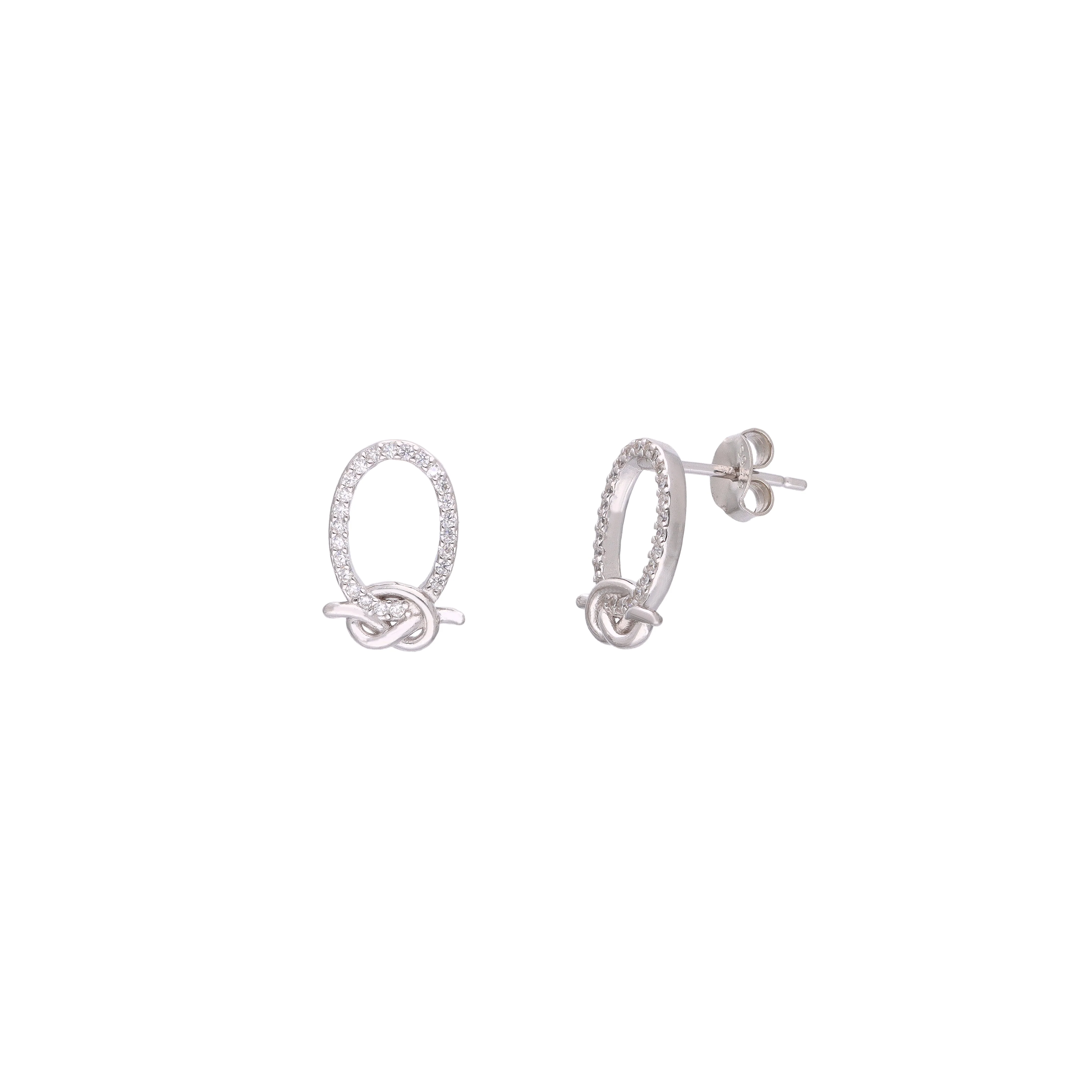 Elegant Silver Oval Knot Stud Earrings - Image 7