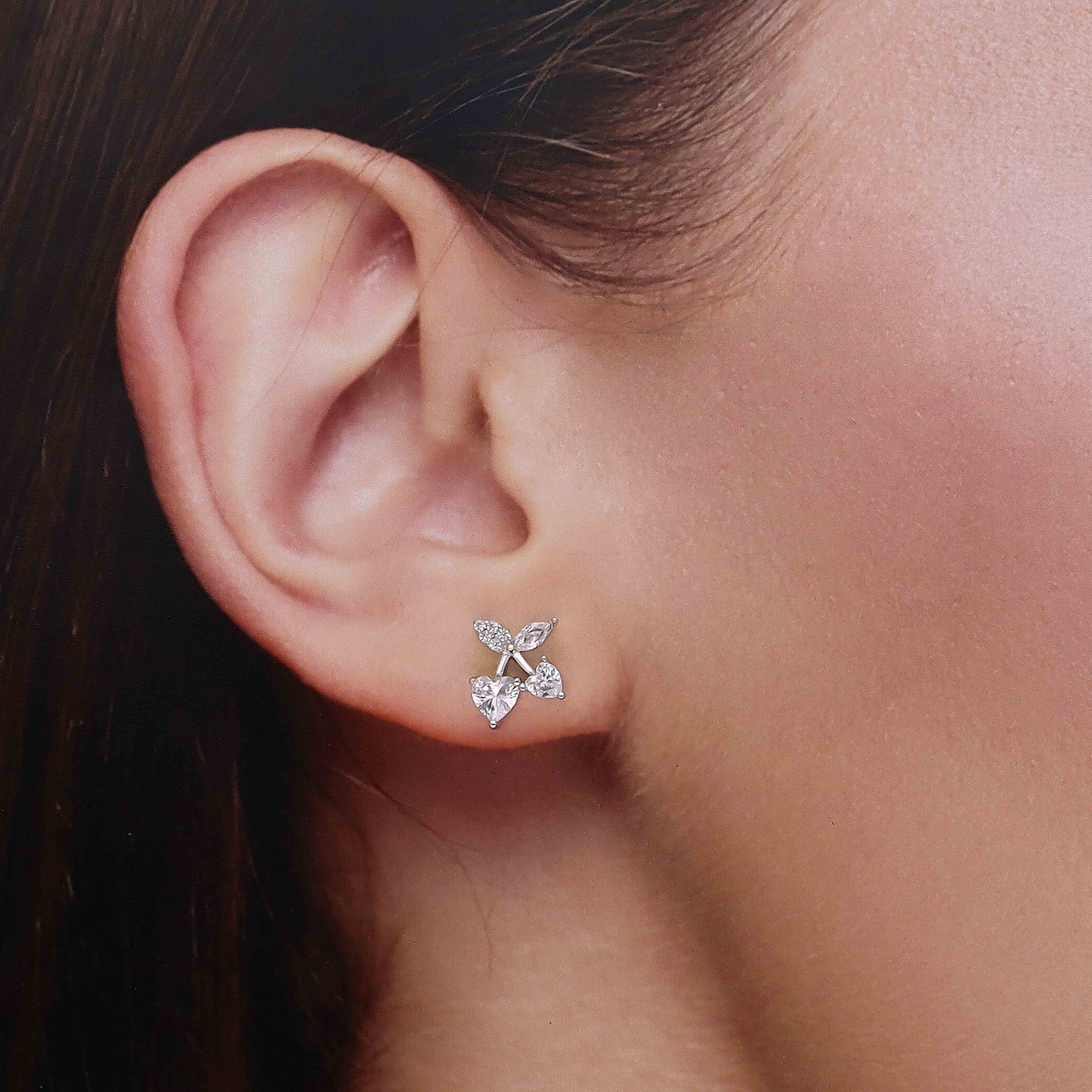Cherry Shaped Sterling Silver Stud Earrings - Image 3