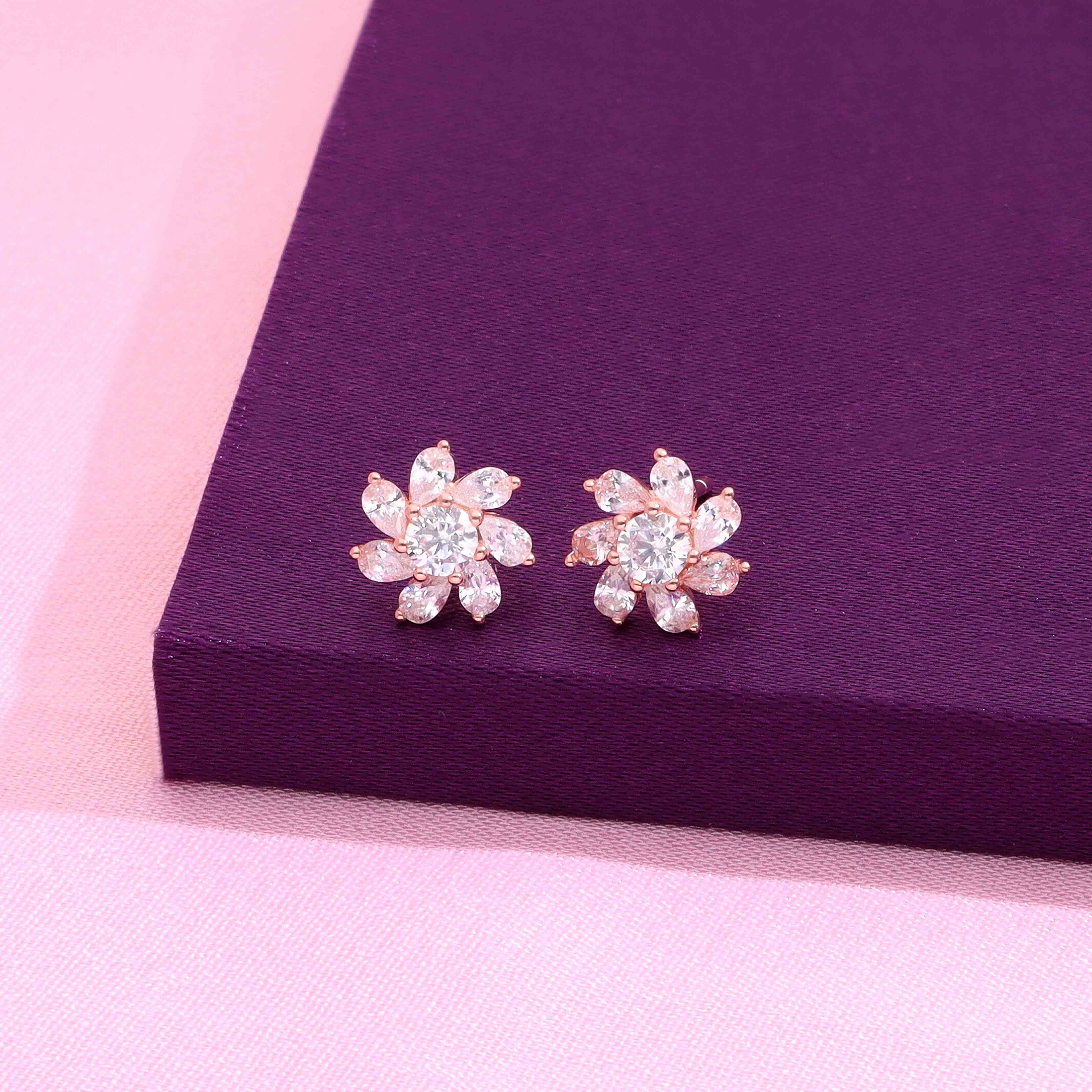 Floral Marquise Stud Earrings - Image 2