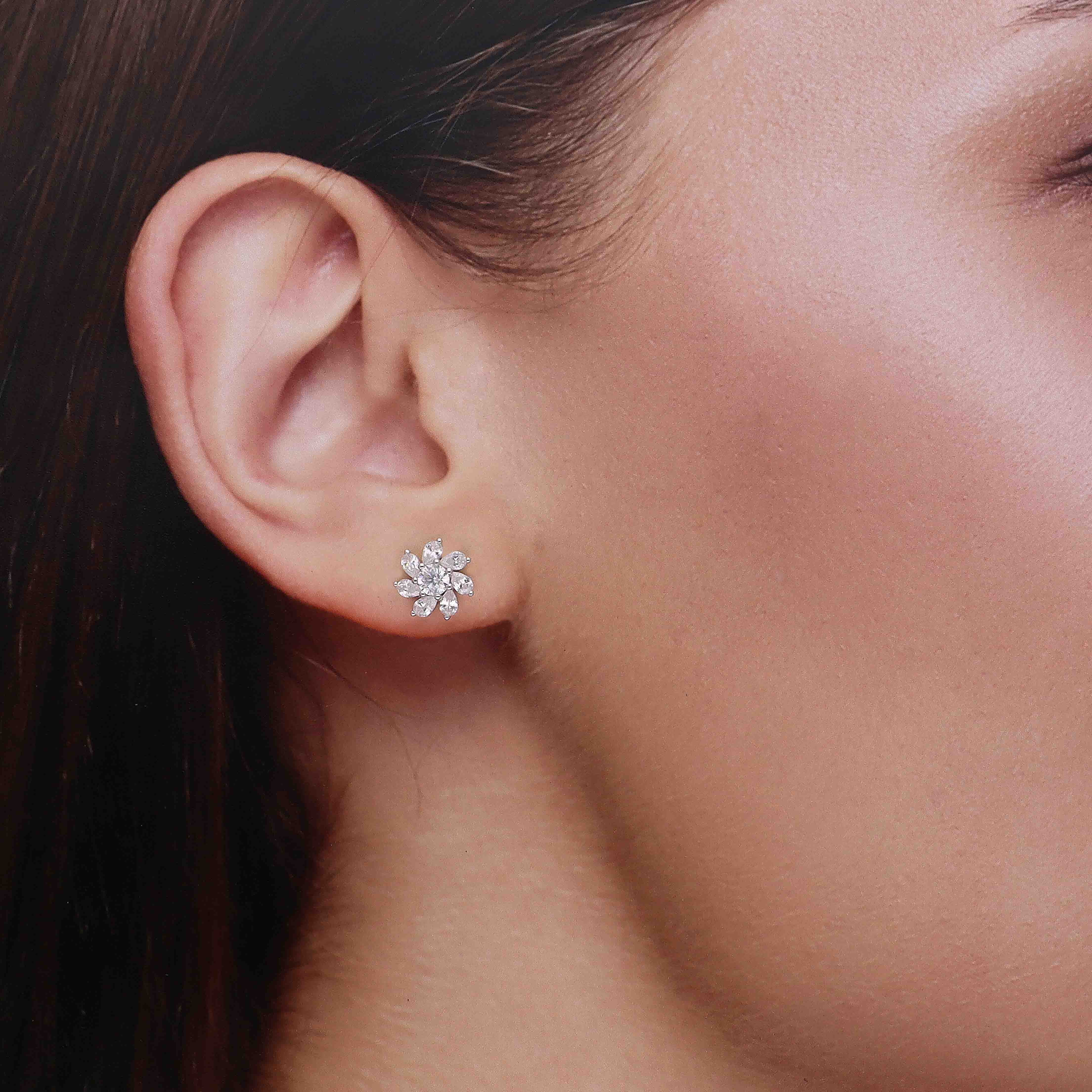 Floral Marquise Stud Earrings - Image 3