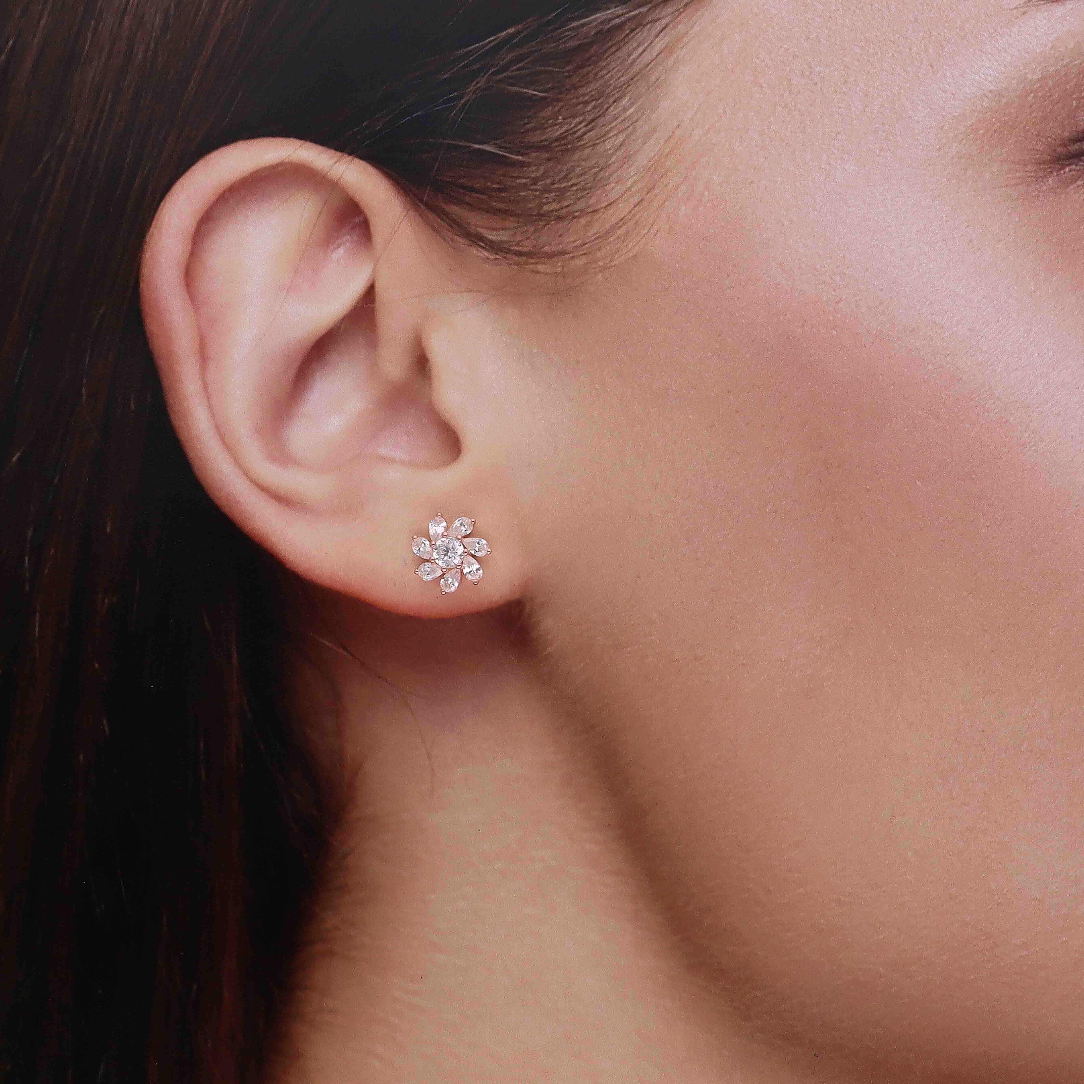 Floral Marquise Stud Earrings - Image 4