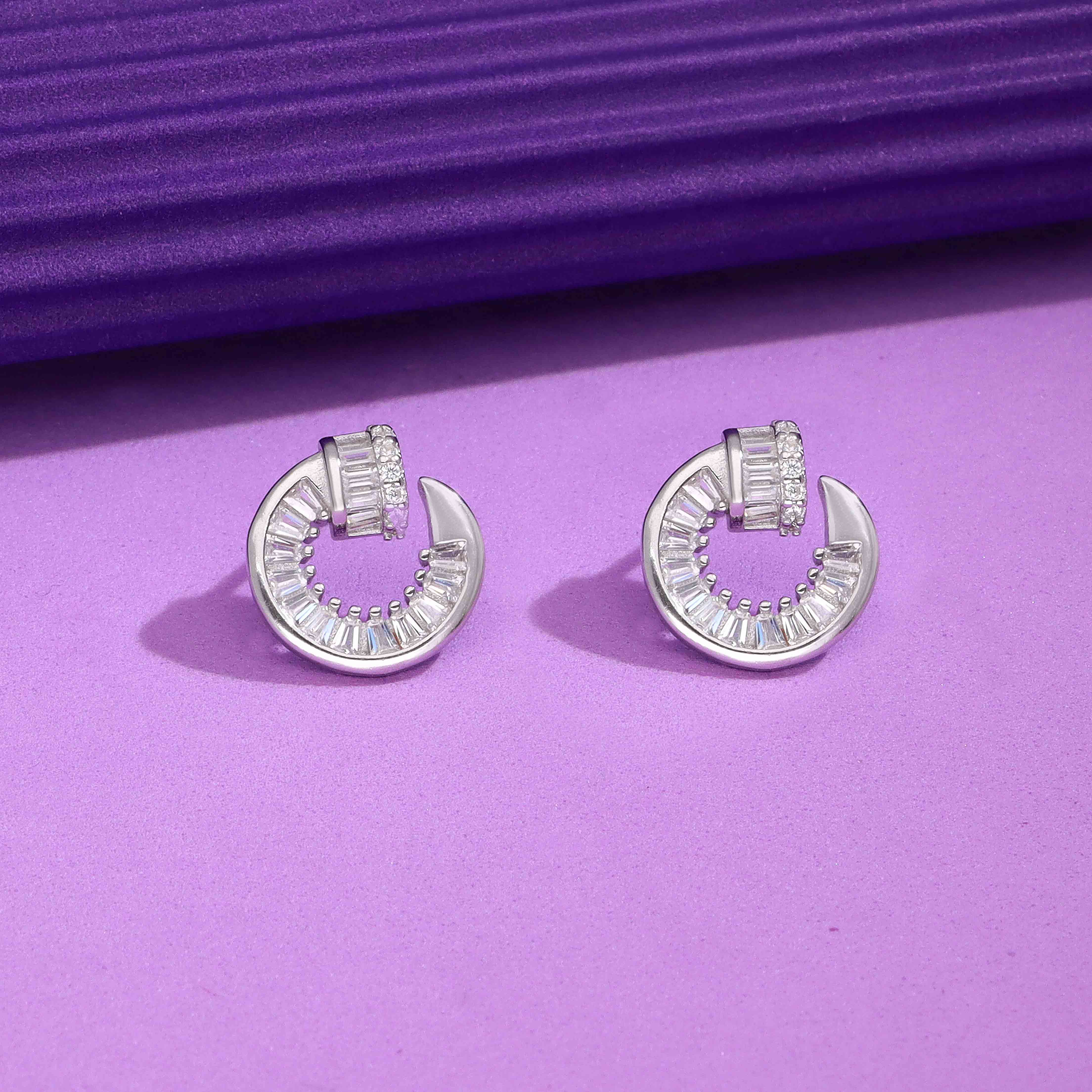 Silver Baguette Crystal Earrings