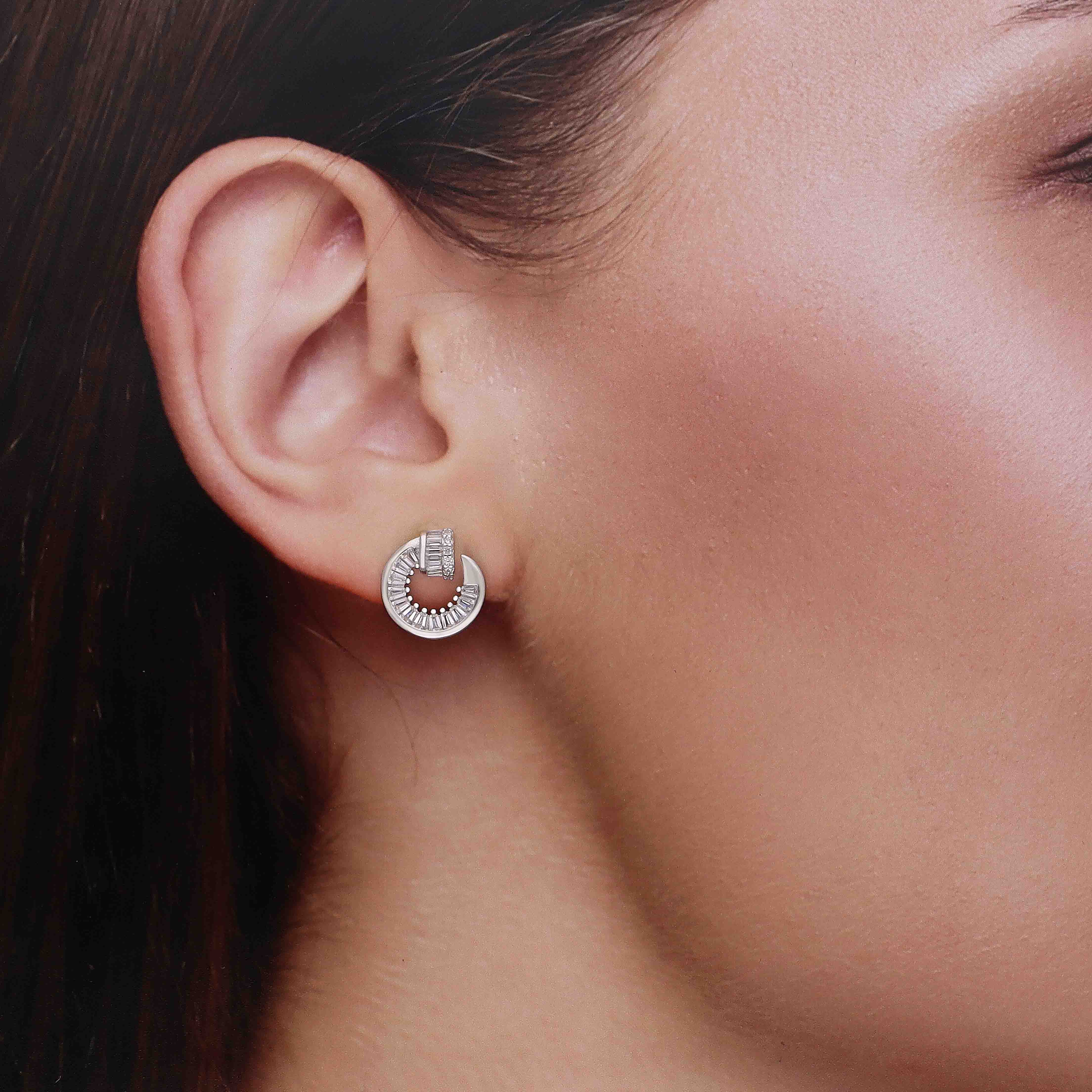 Silver Baguette Crystal Earrings - Image 2