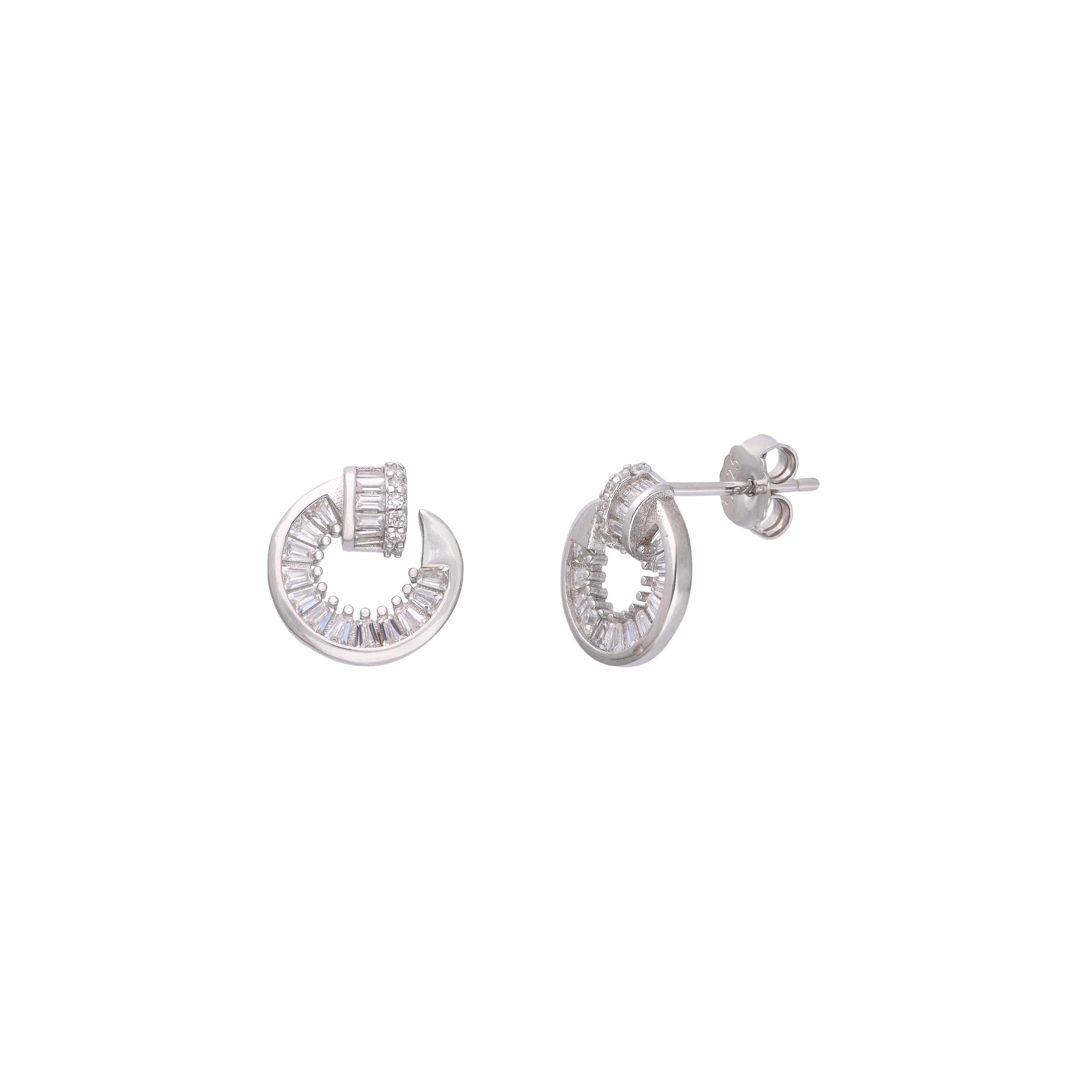 Silver Baguette Crystal Earrings - Image 4