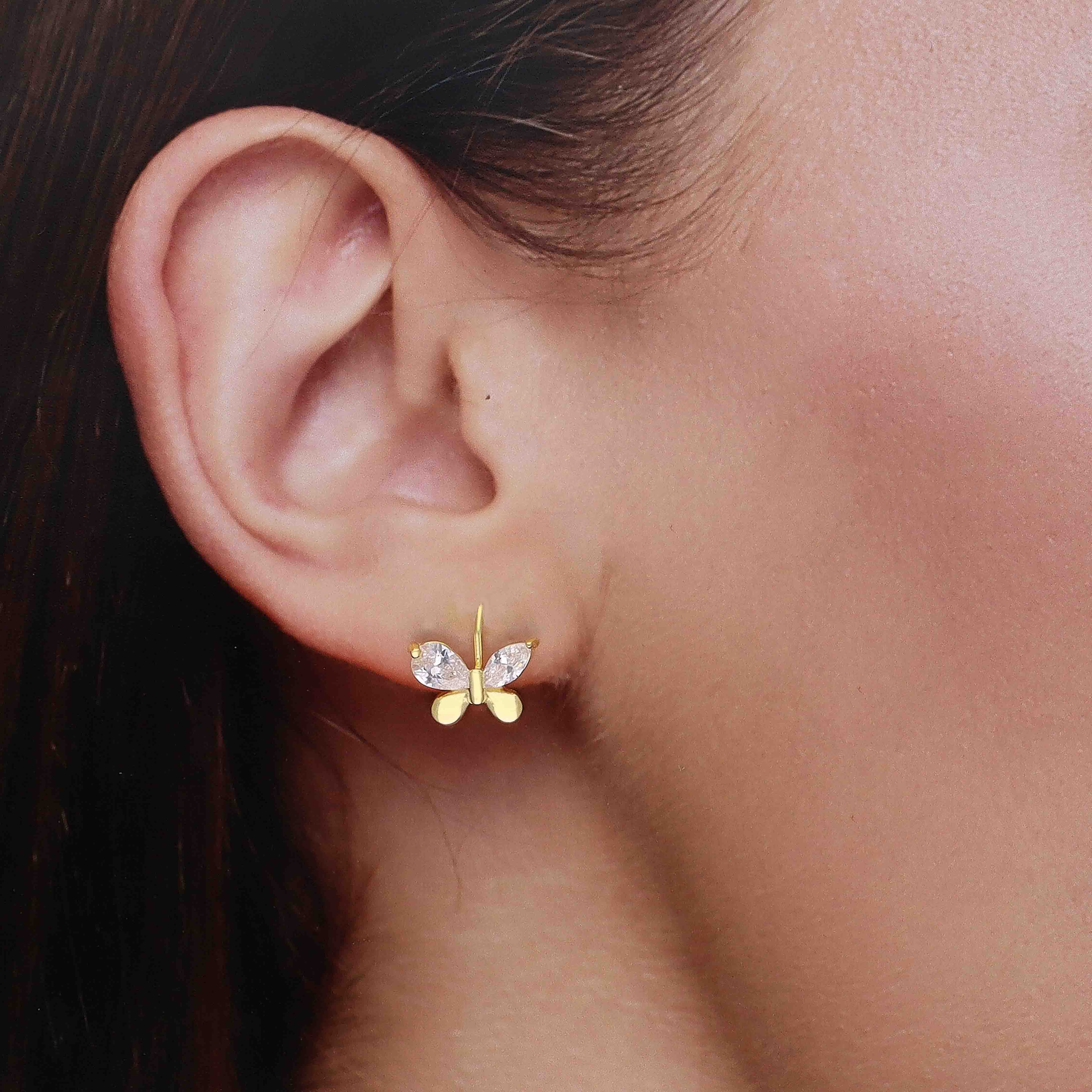 Gold Butterfly Crystal Drop Earrings - Image 2