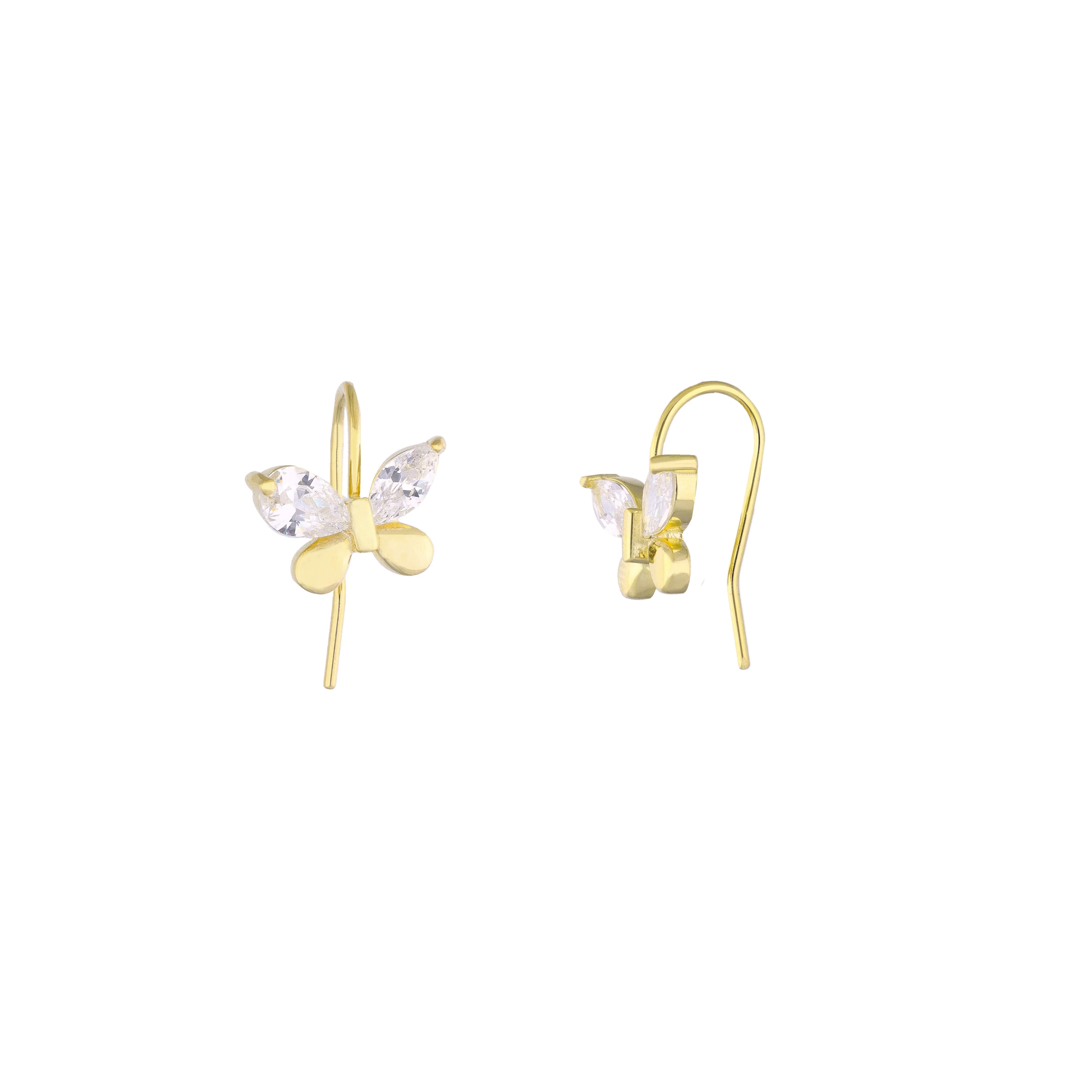 Gold Butterfly Crystal Drop Earrings - Image 3