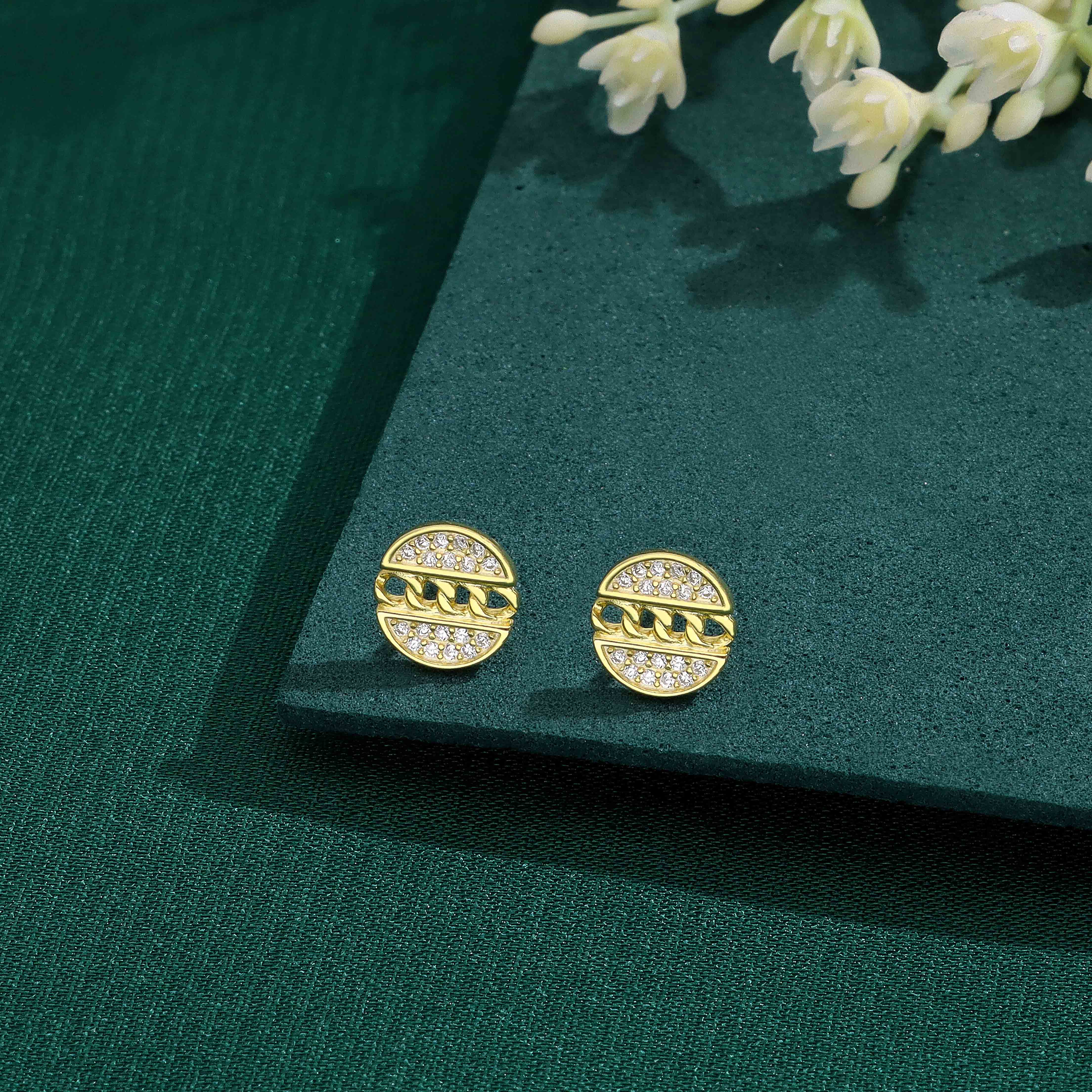 Sterling Silver Crystal-Studded Stud Earrings - Image 3