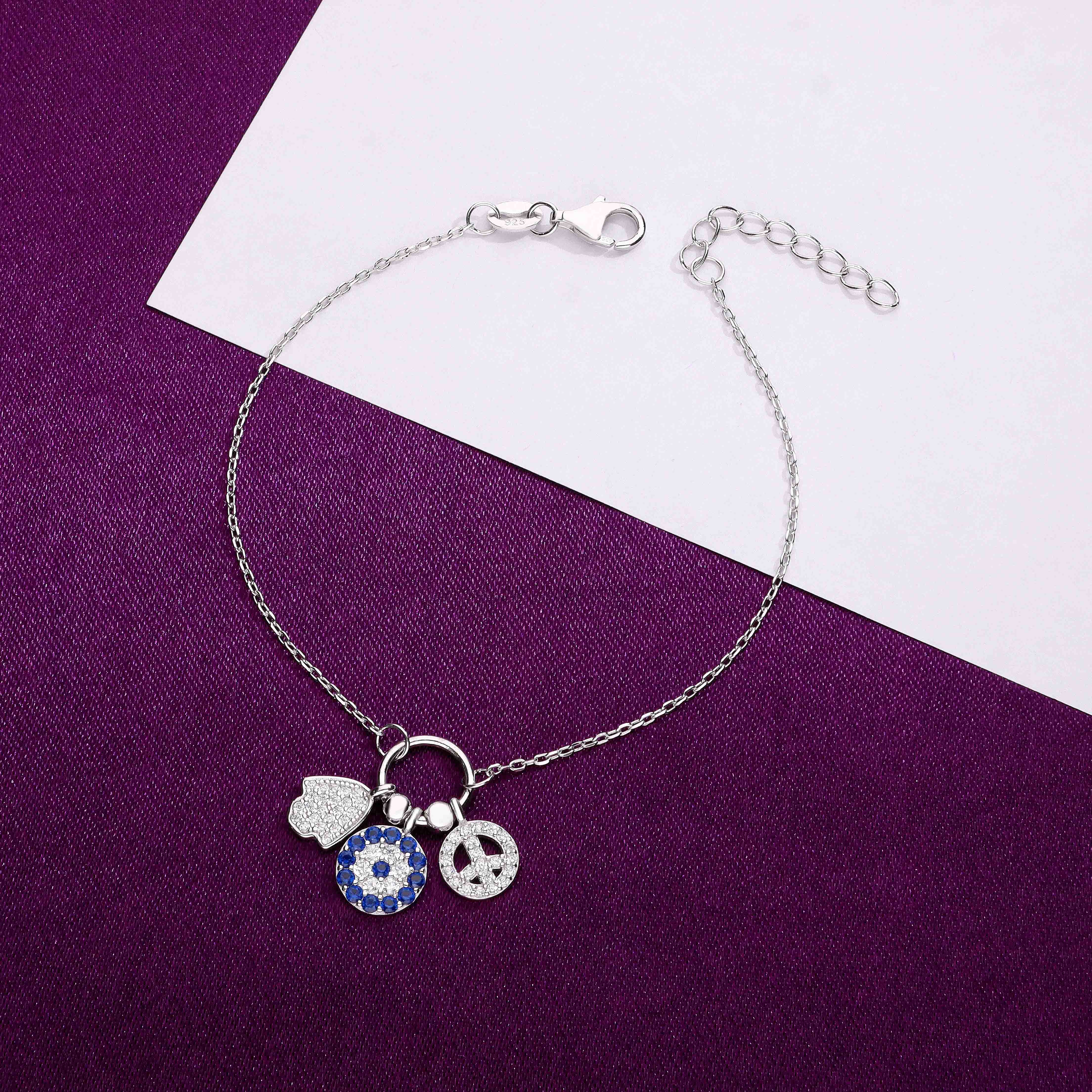 Trendy Evil Eye Charm Silver Bracelet - Image 5
