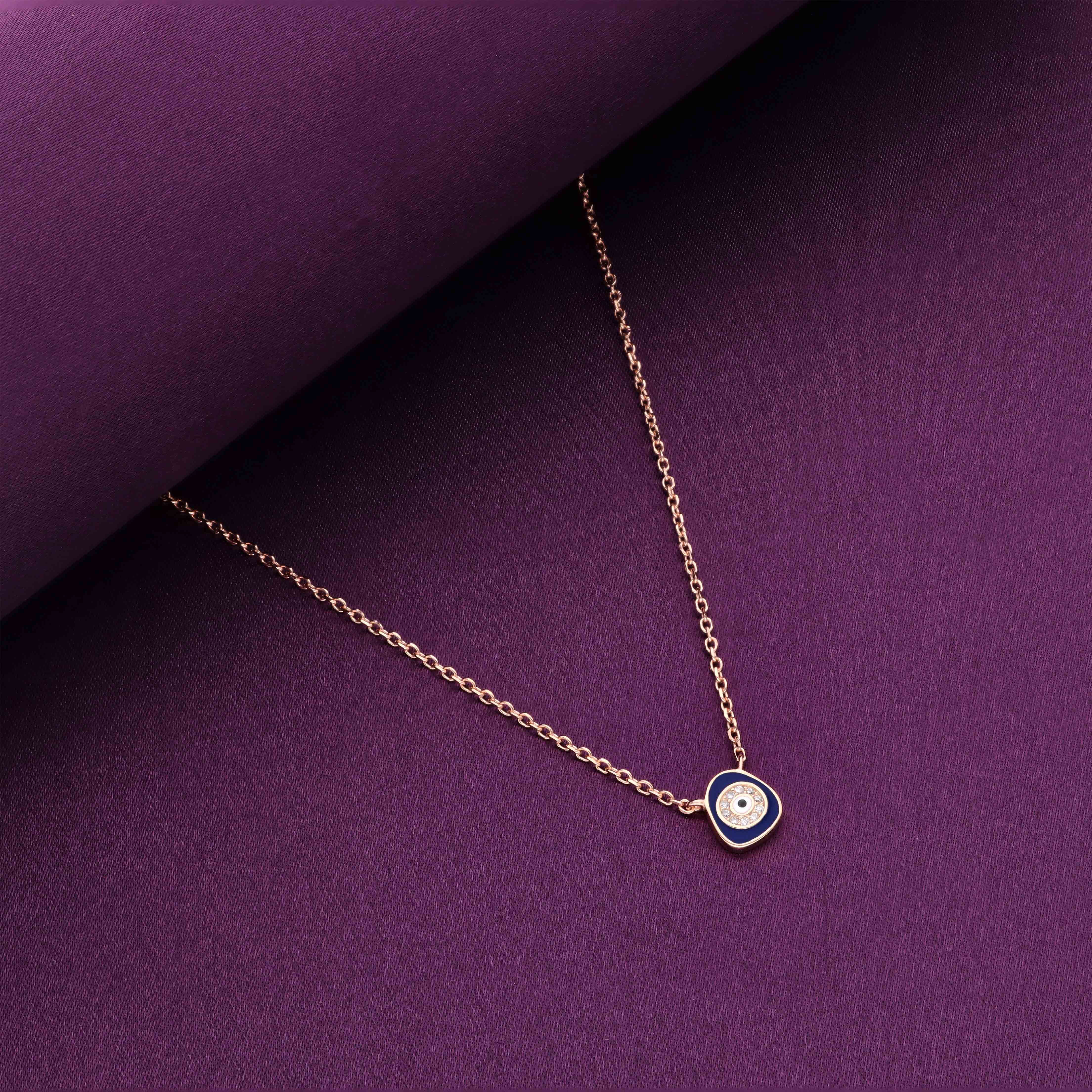 Stylish Single Abstract Evil Eye Silver Chain Necklace - Image 2