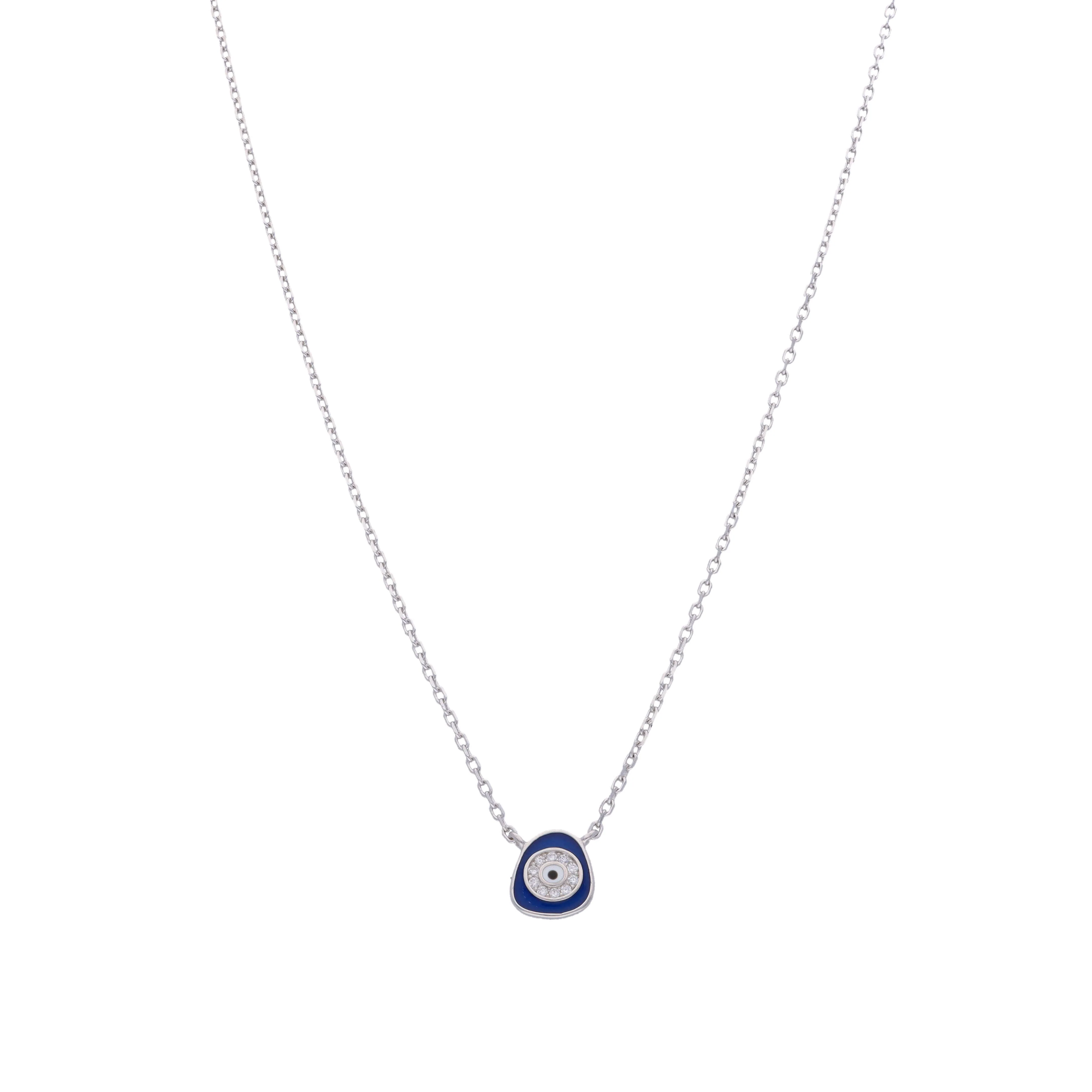 Stylish Single Abstract Evil Eye Silver Chain Necklace - Image 3