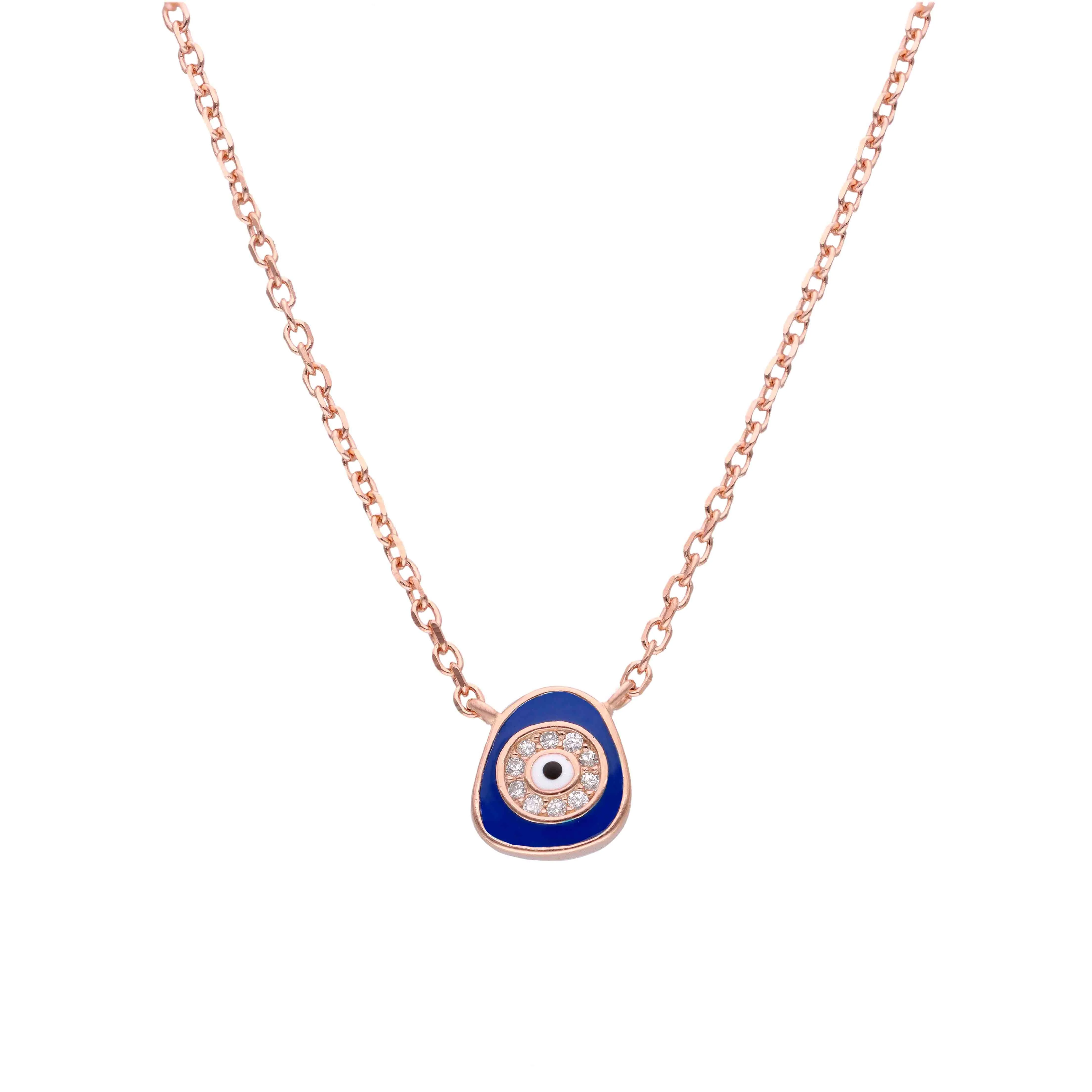 Stylish Single Abstract Evil Eye Silver Chain Necklace - Image 4