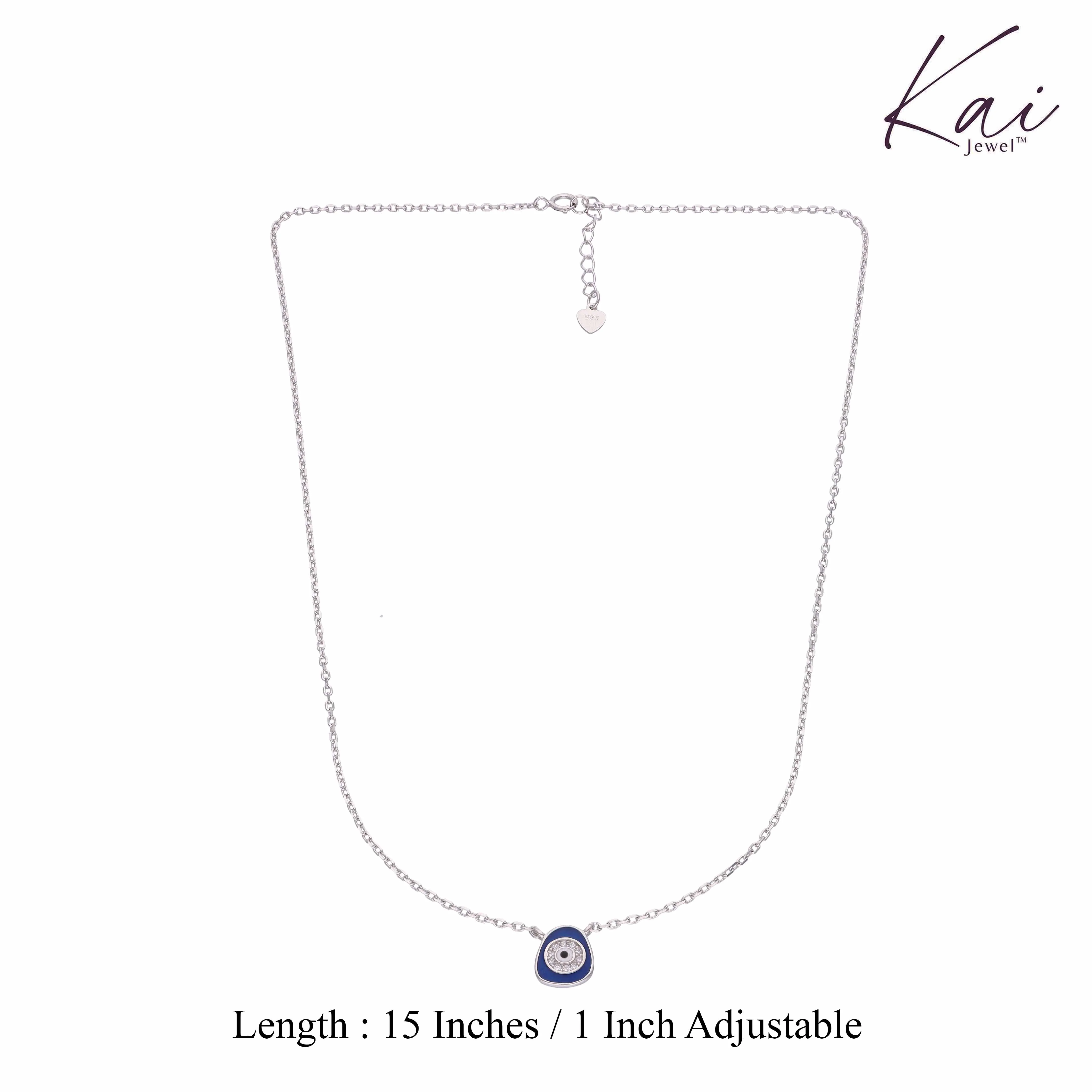 Stylish Single Abstract Evil Eye Silver Chain Necklace - Image 5