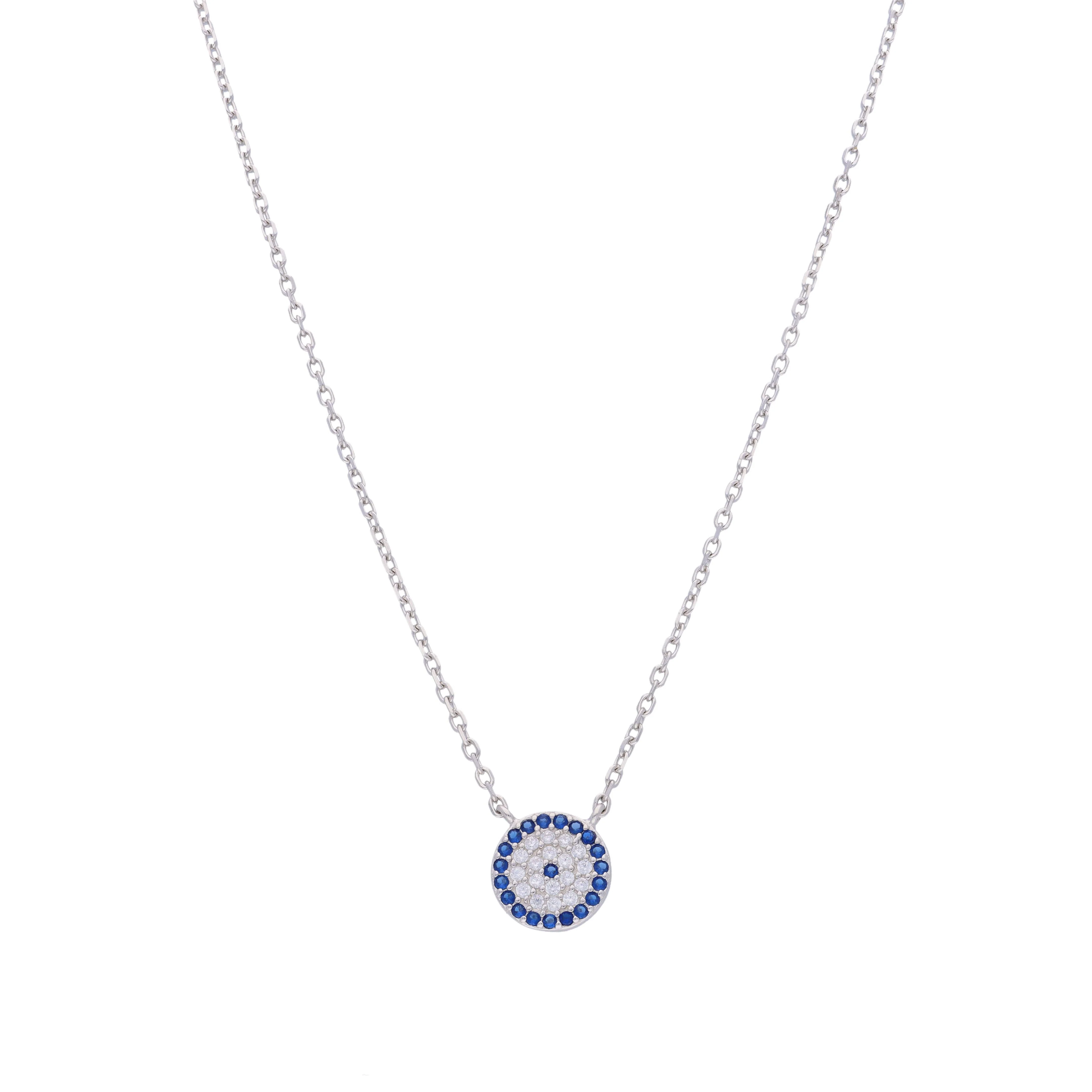 Round Zircon Studded Evil Eye Silver Chain Necklace - Image 3
