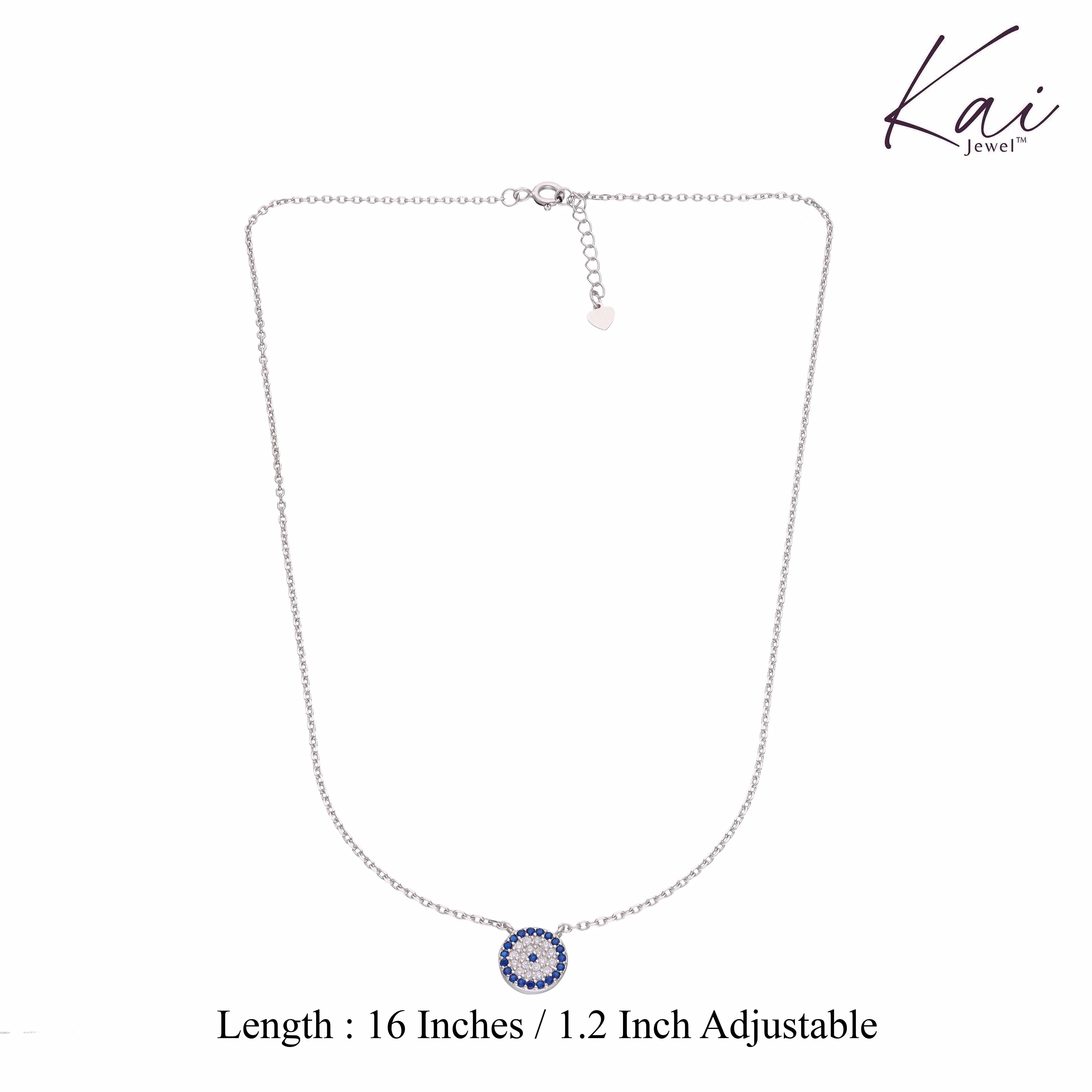 Round Zircon Studded Evil Eye Silver Chain Necklace - Image 4
