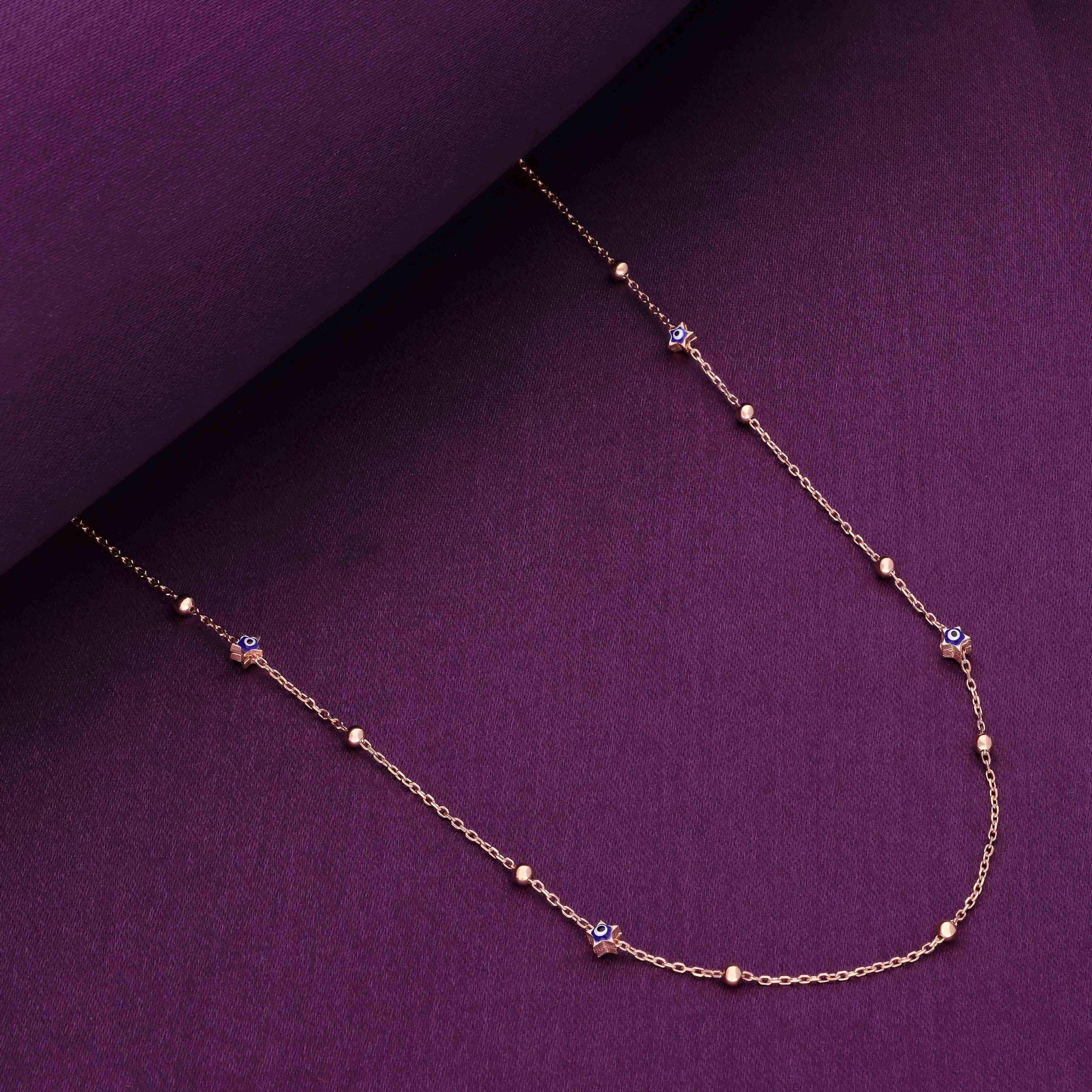 Minimalistic Evil Eye & Silver Beads Silver Chain Necklace - Image 3