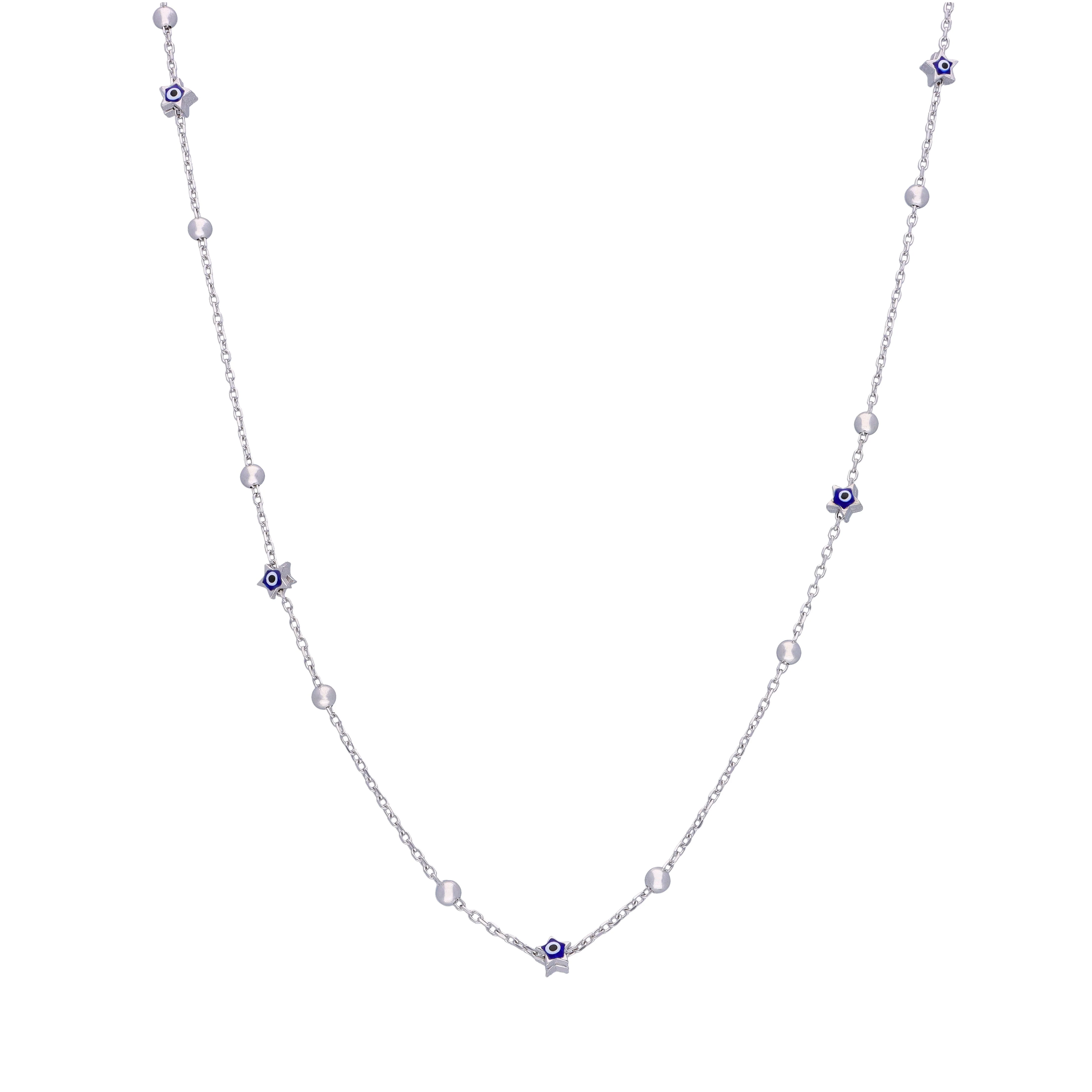 Minimalistic Evil Eye & Silver Beads Silver Chain Necklace - Image 4