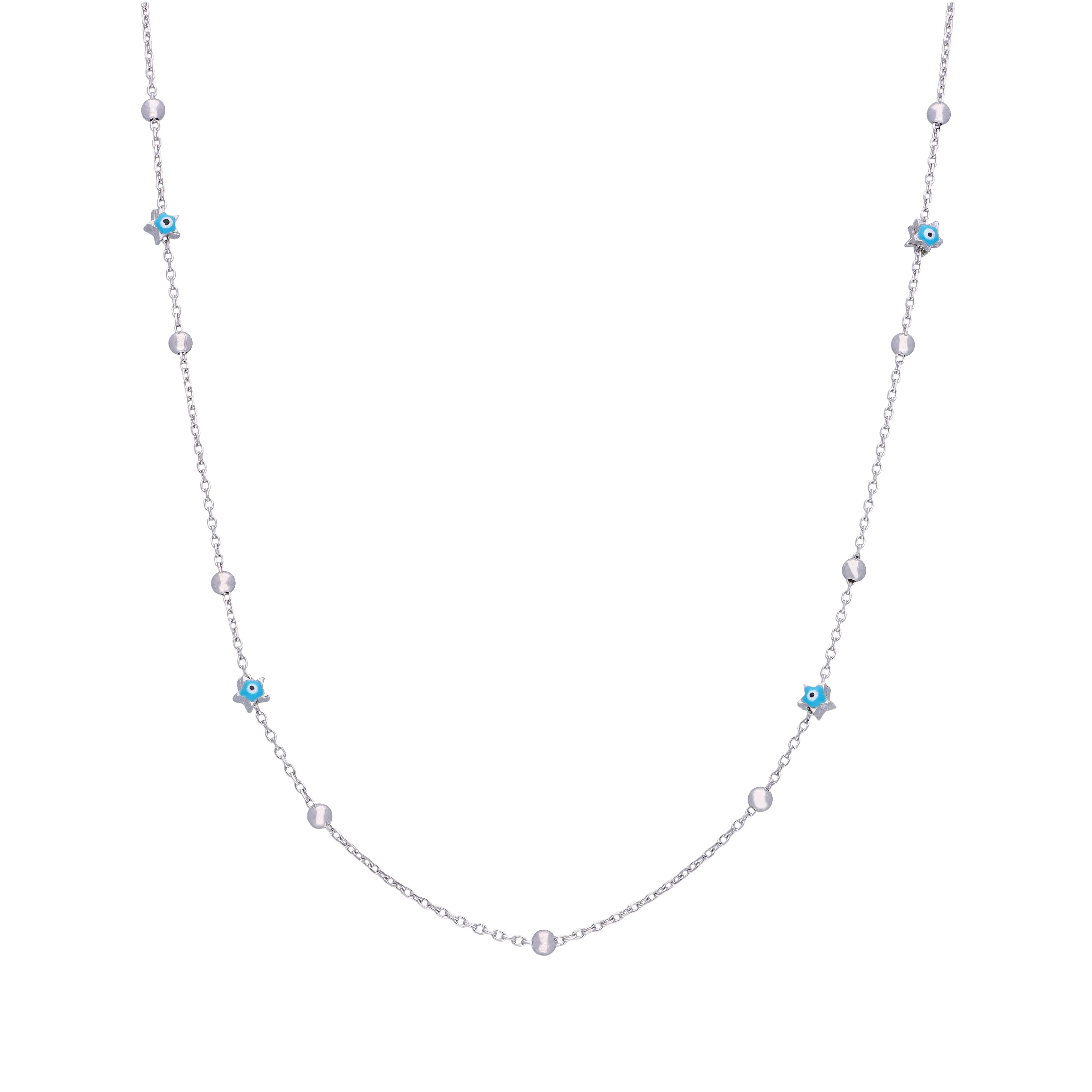 Minimalistic Evil Eye & Silver Beads Silver Chain Necklace - Image 5