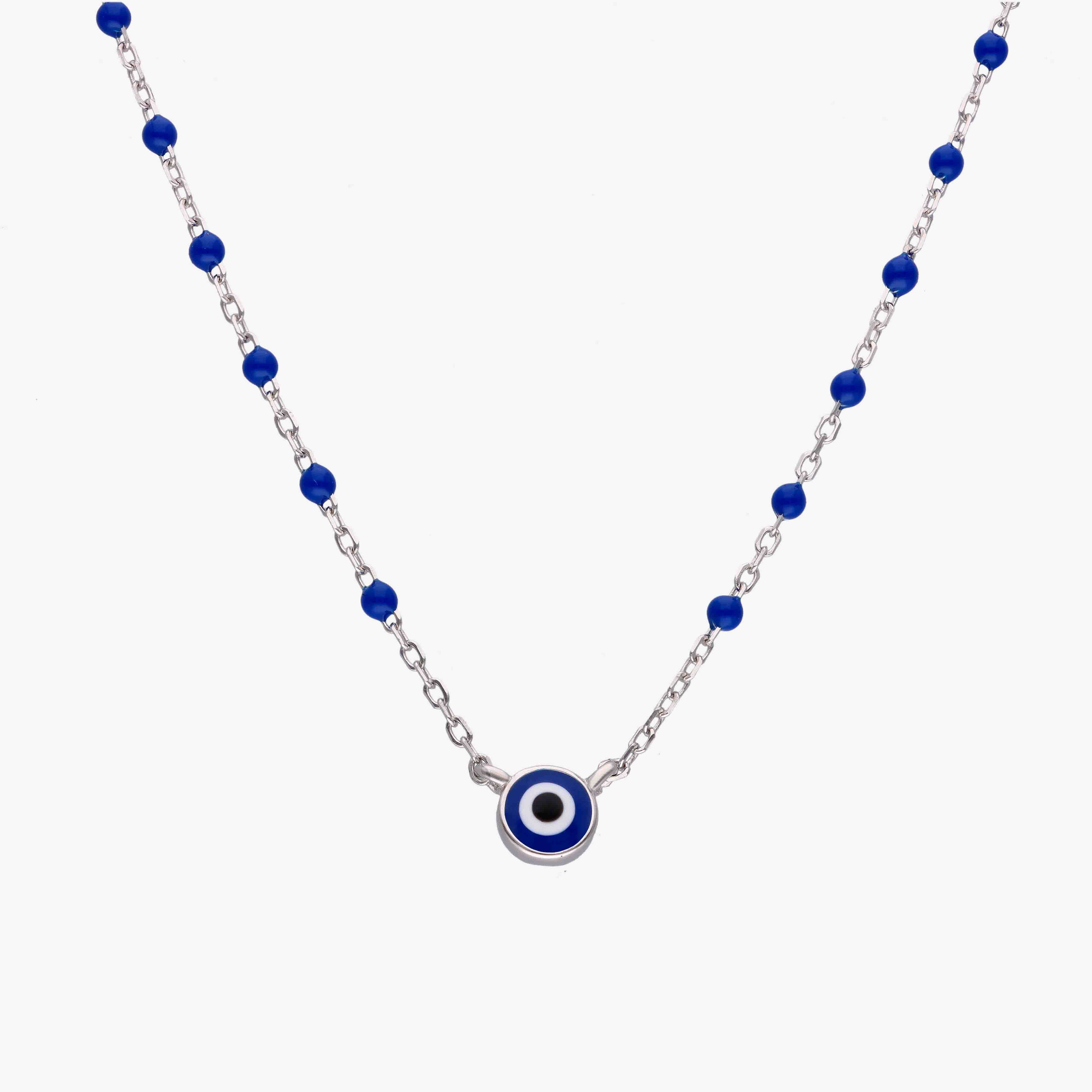 Single Evil Eye Blue Beads Silver Chain Necklace - Image 3