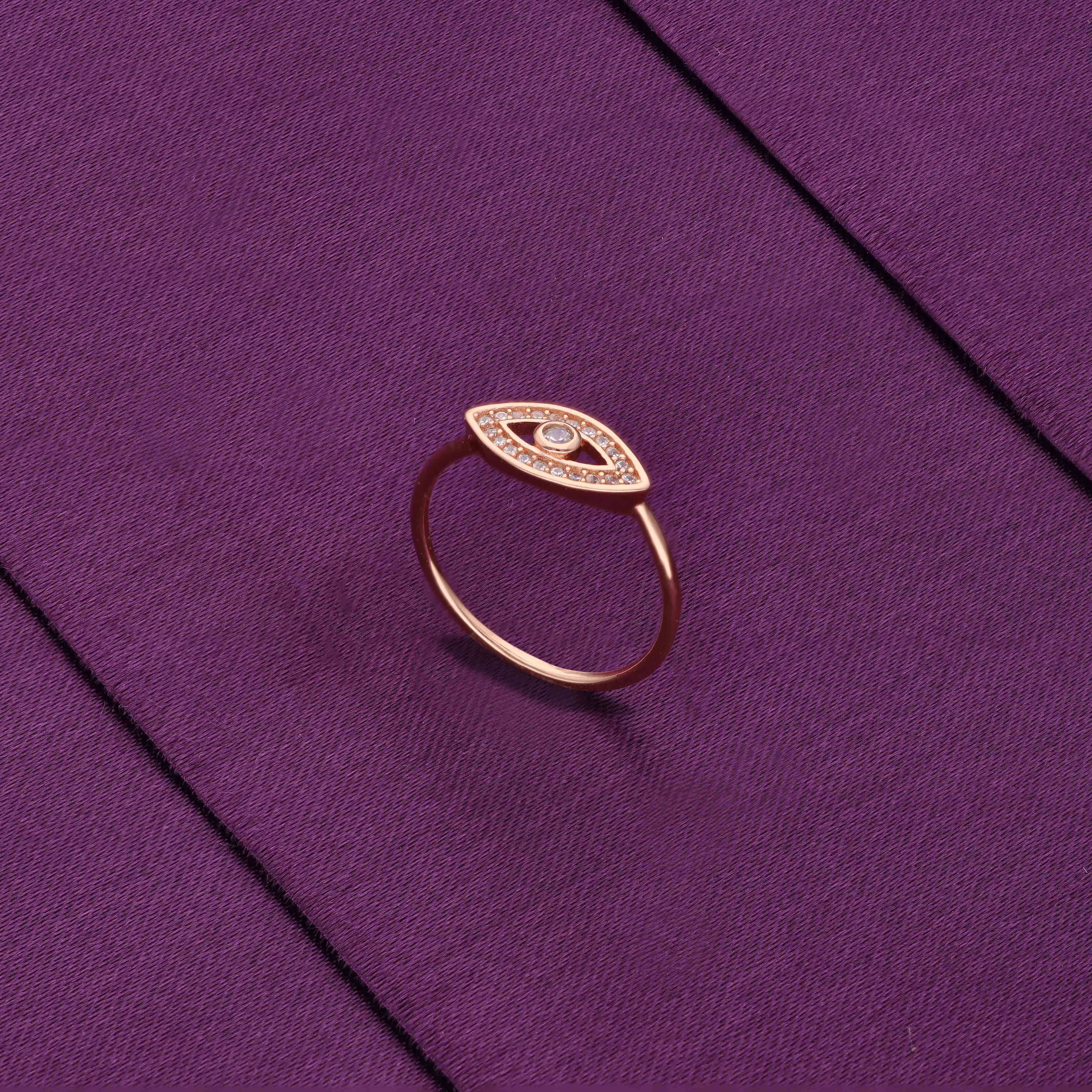 Single Evil Eye Diamond Studded Silver Ring - Image 4