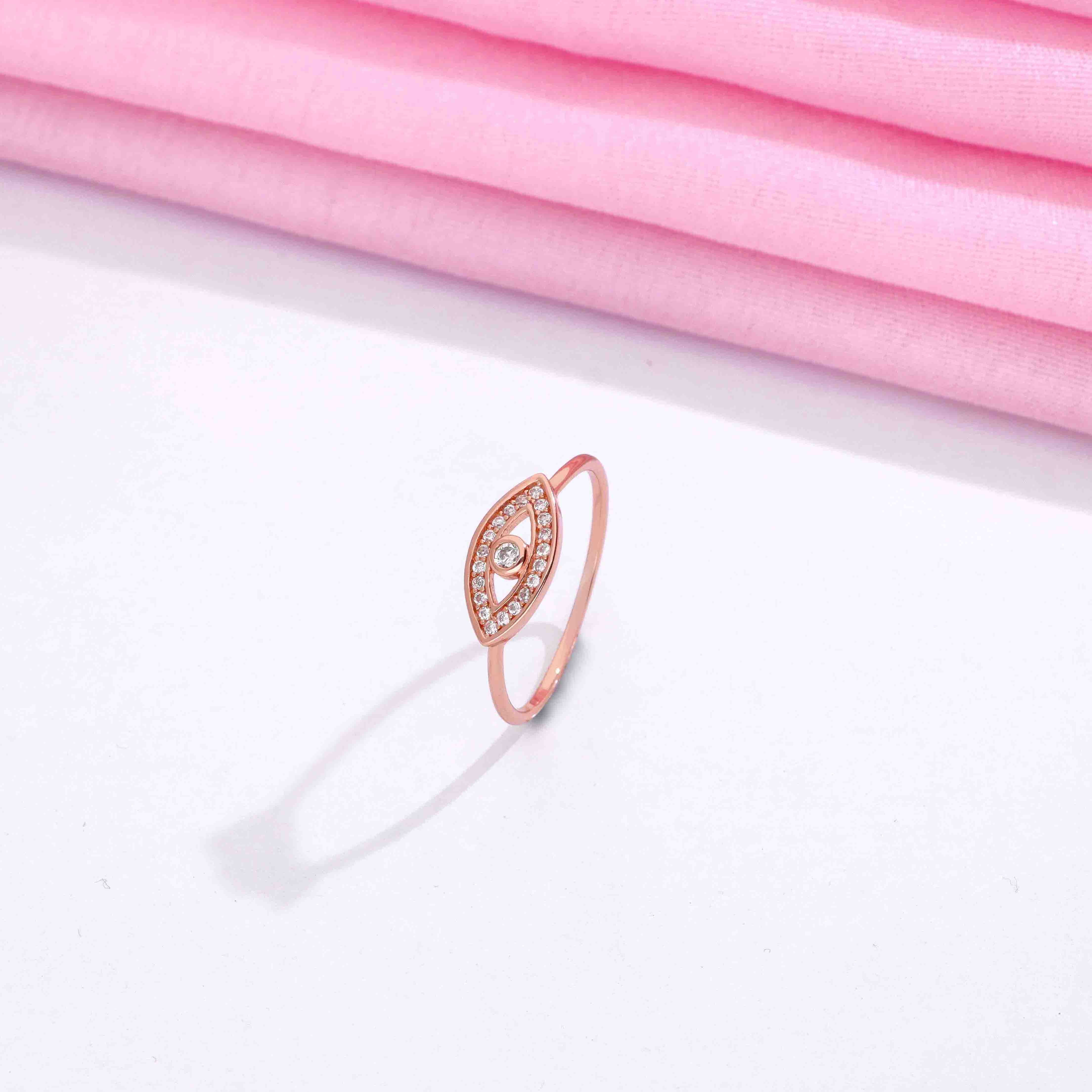 Single Evil Eye Diamond Studded Silver Ring - Image 6