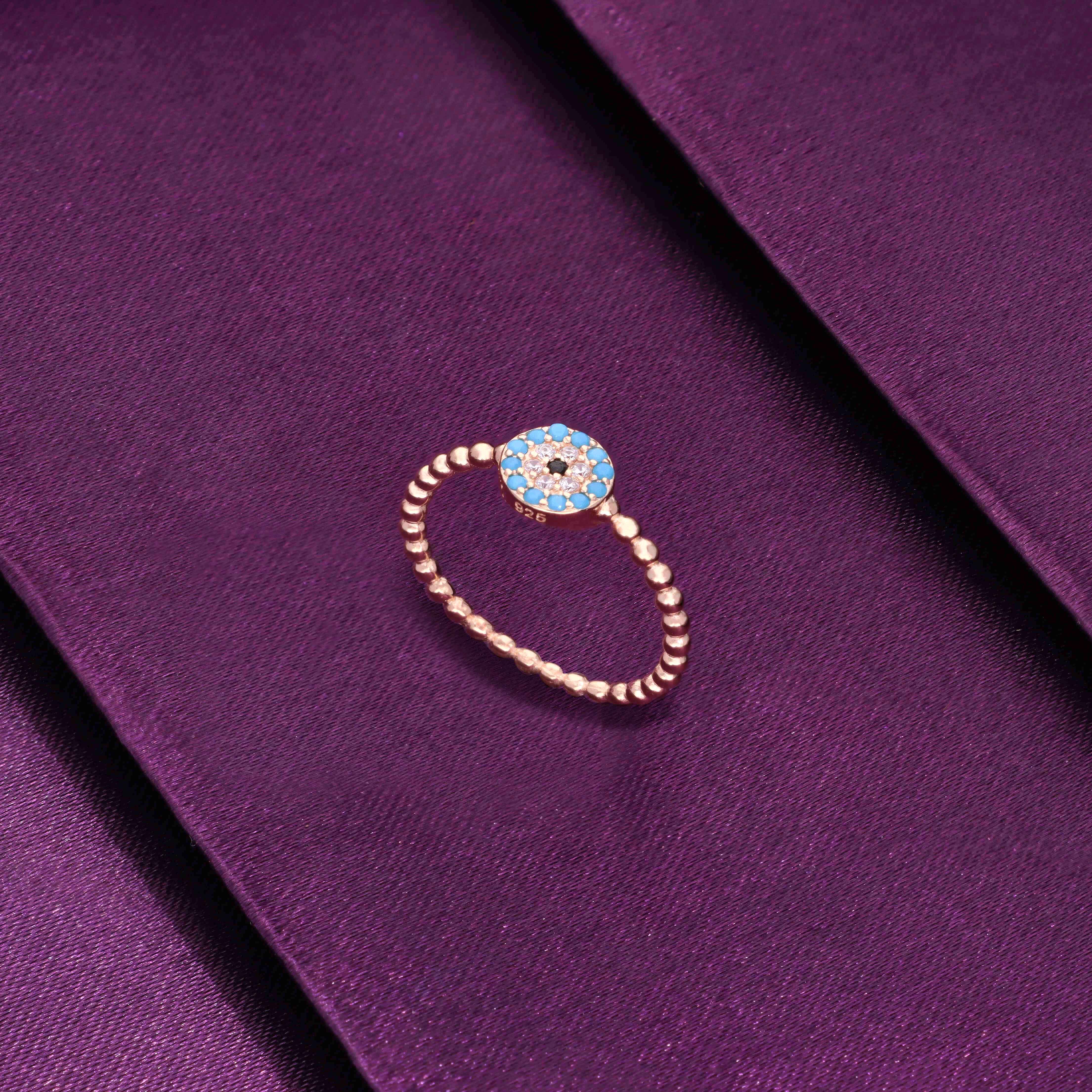 Simply Circular Evil Eye Diamond Studded Silver Ring - Image 4