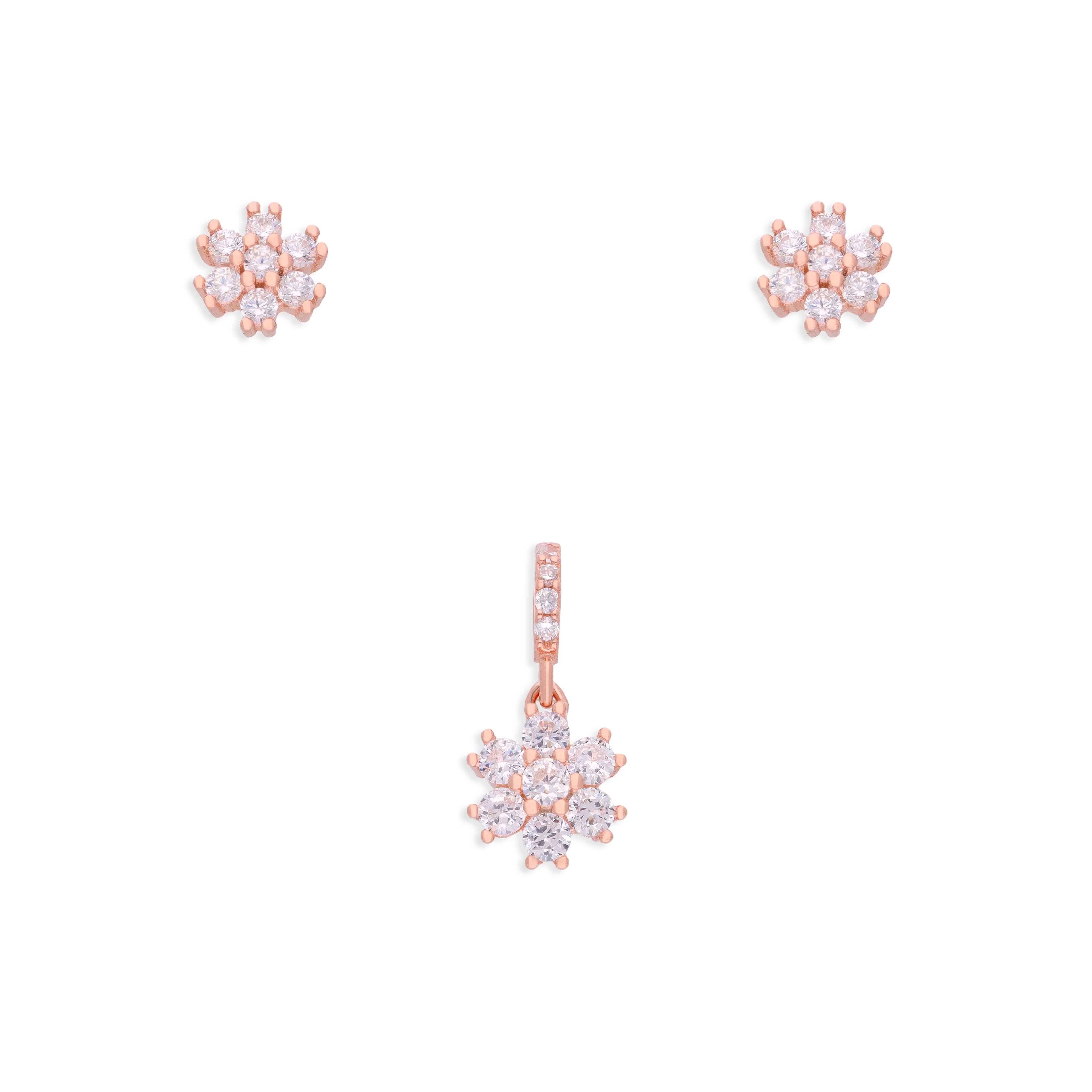 Trendy Floral Zircon Silver Pendant & Earrings Set - Image 3