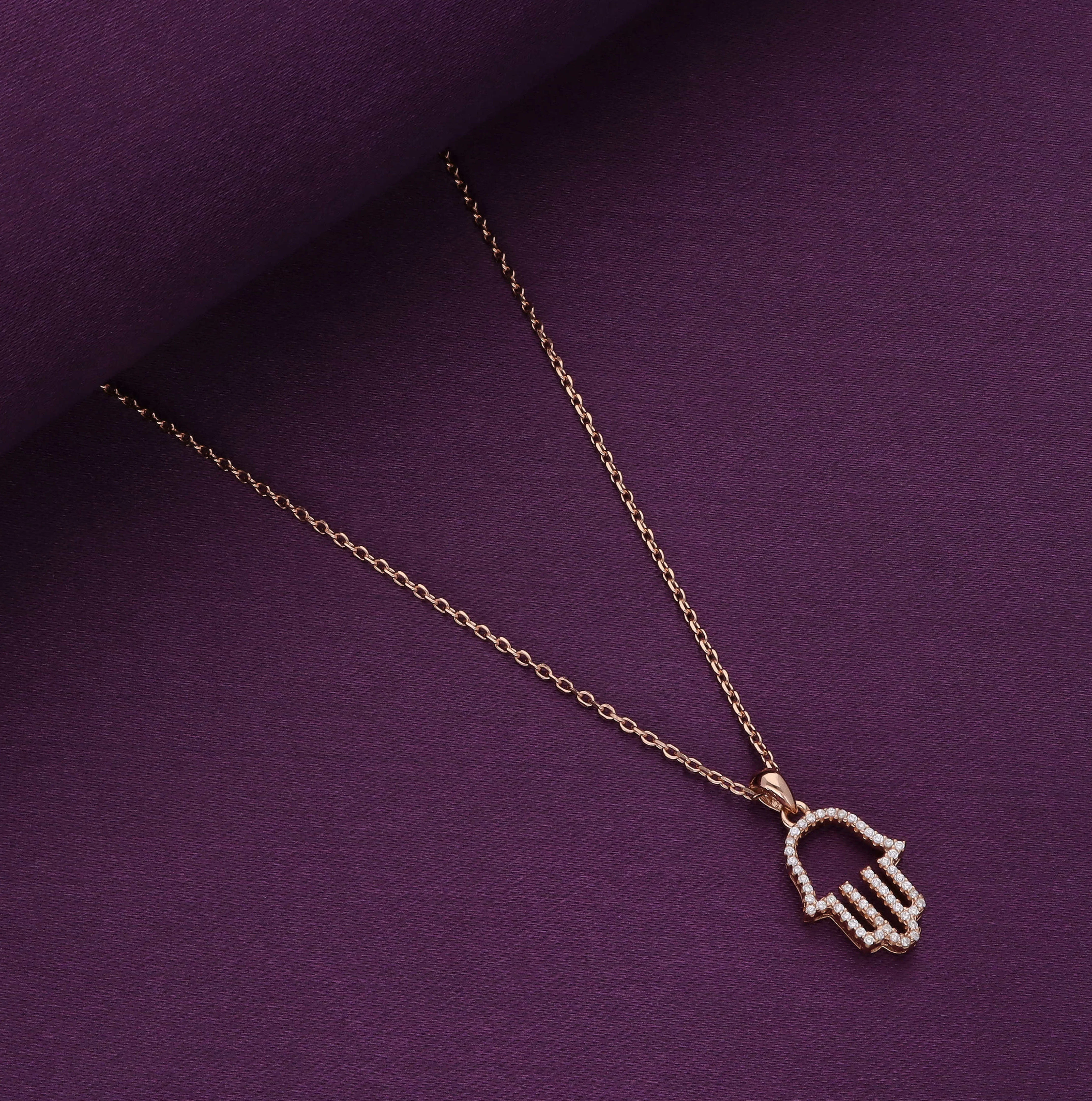 Zircon Single Hamsa Hand Casual Rose Gold Necklace - Image 2