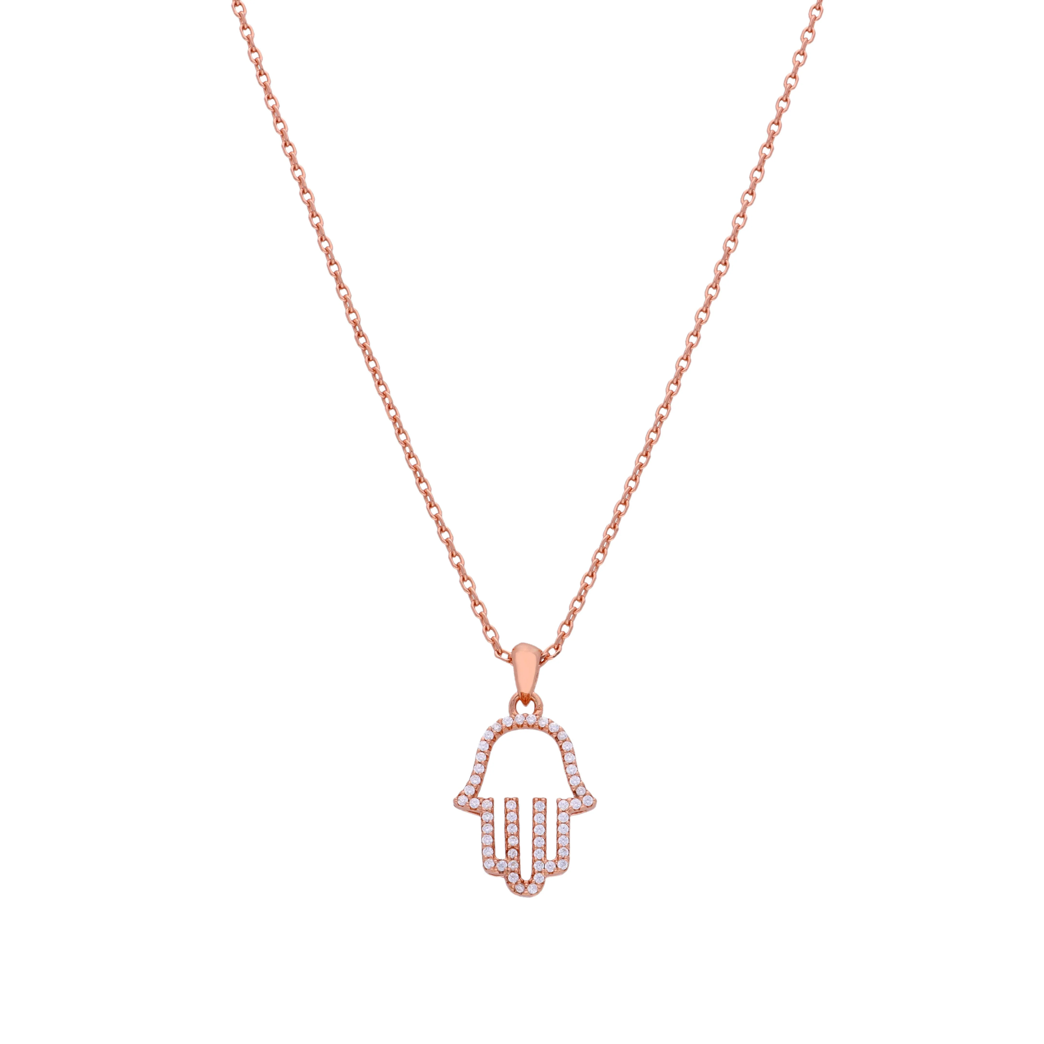 Zircon Single Hamsa Hand Casual Rose Gold Necklace - Image 4