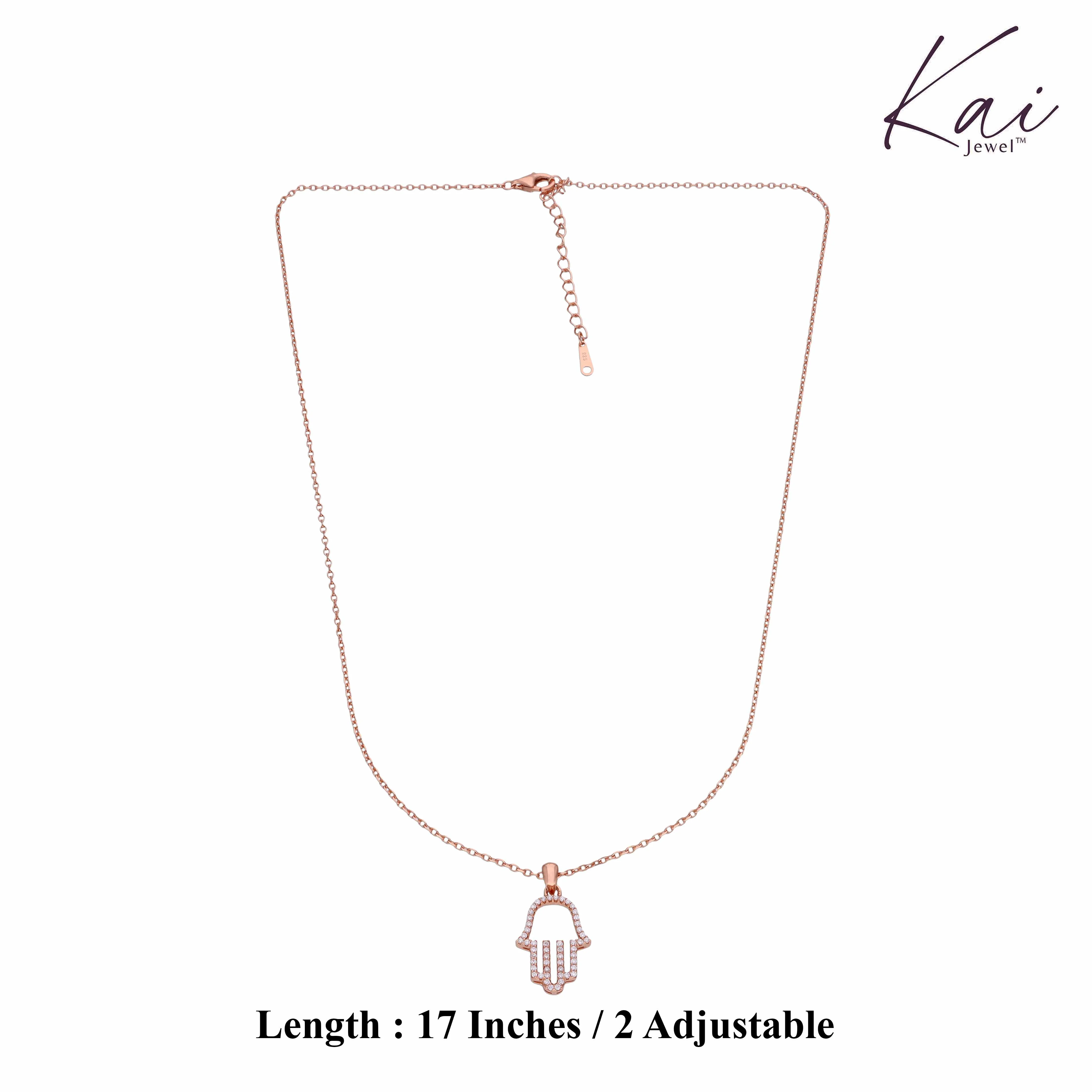 Zircon Single Hamsa Hand Casual Rose Gold Necklace - Image 5