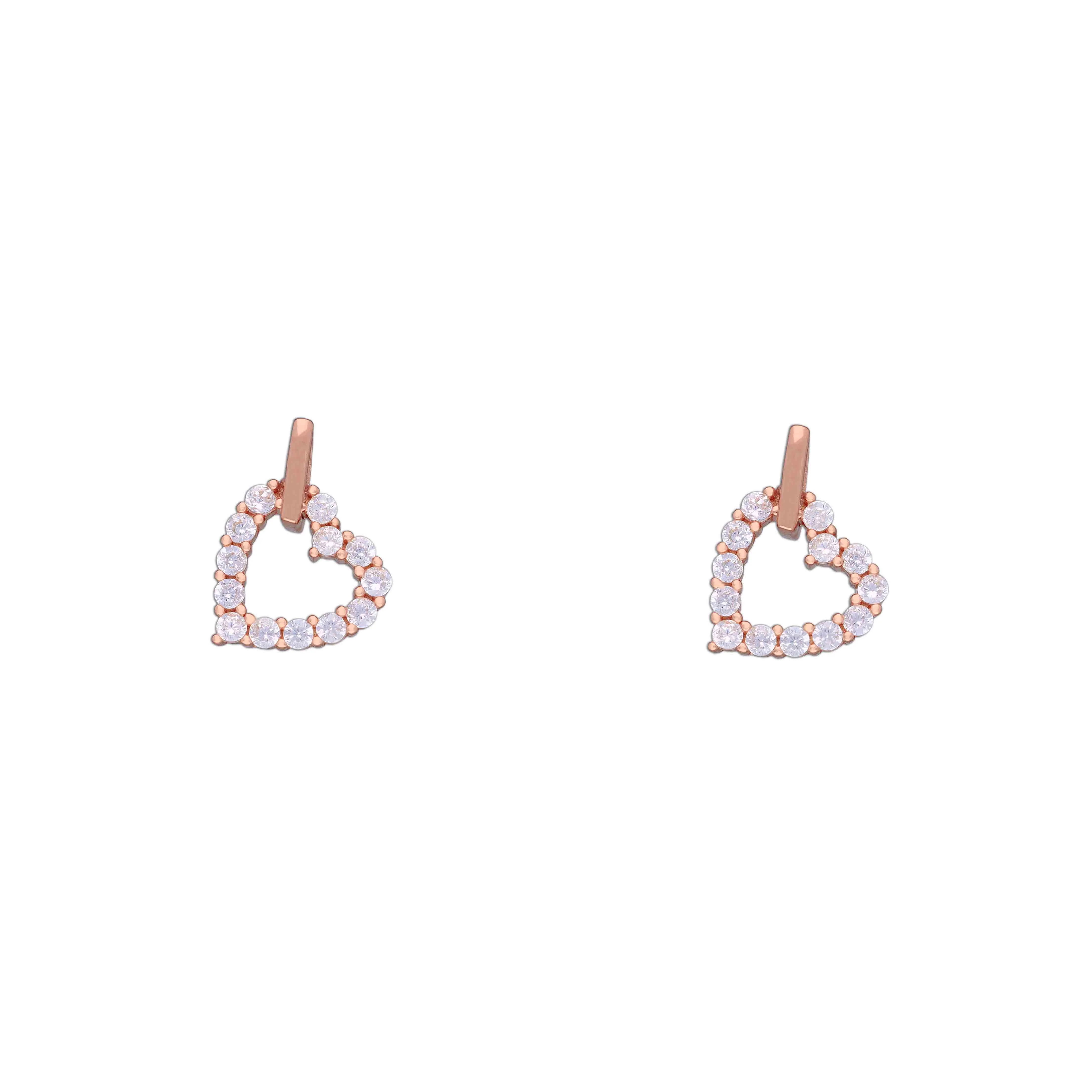 Trendy Heart Studs Rose Gold Earrings - Image 3