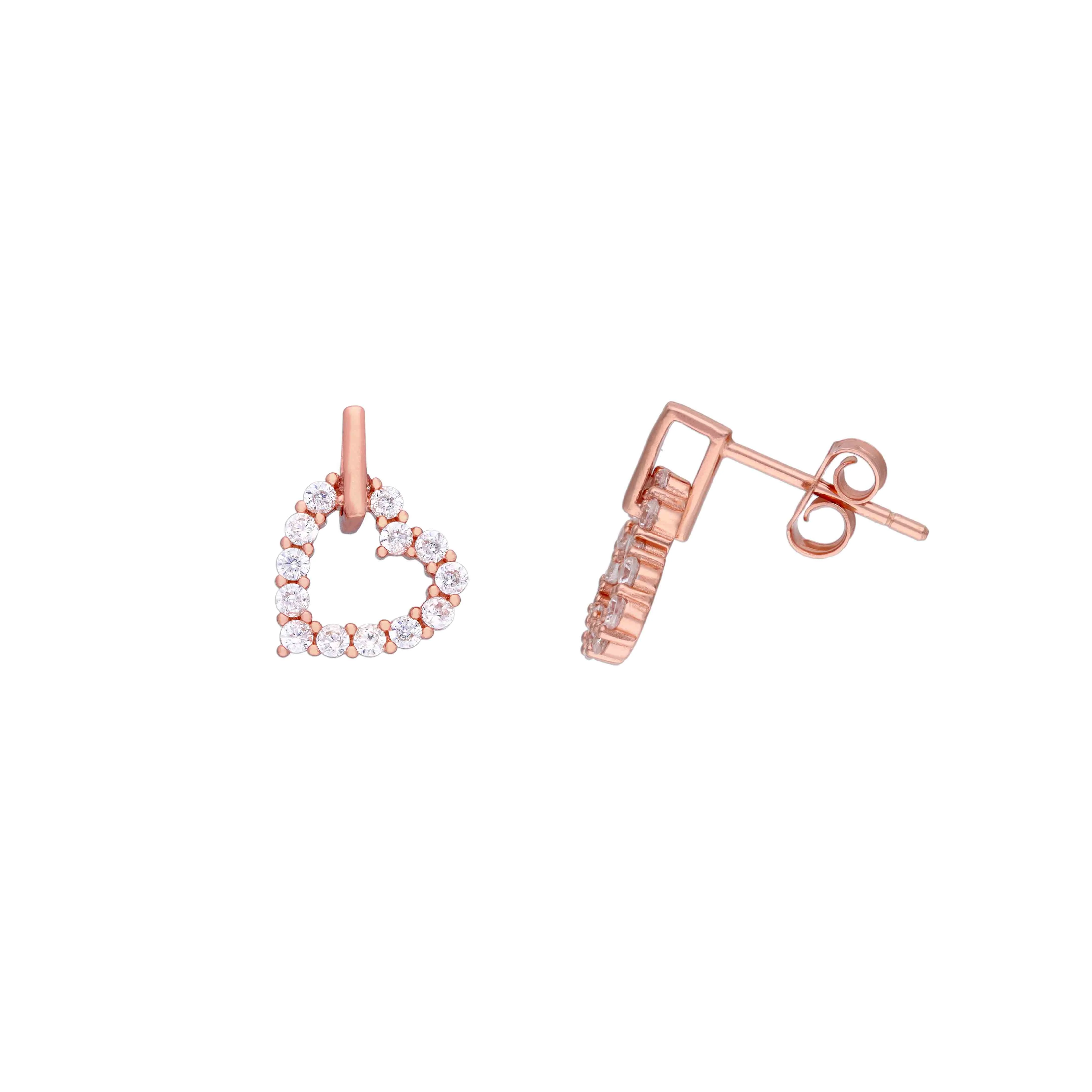 Trendy Heart Studs Rose Gold Earrings - Image 5